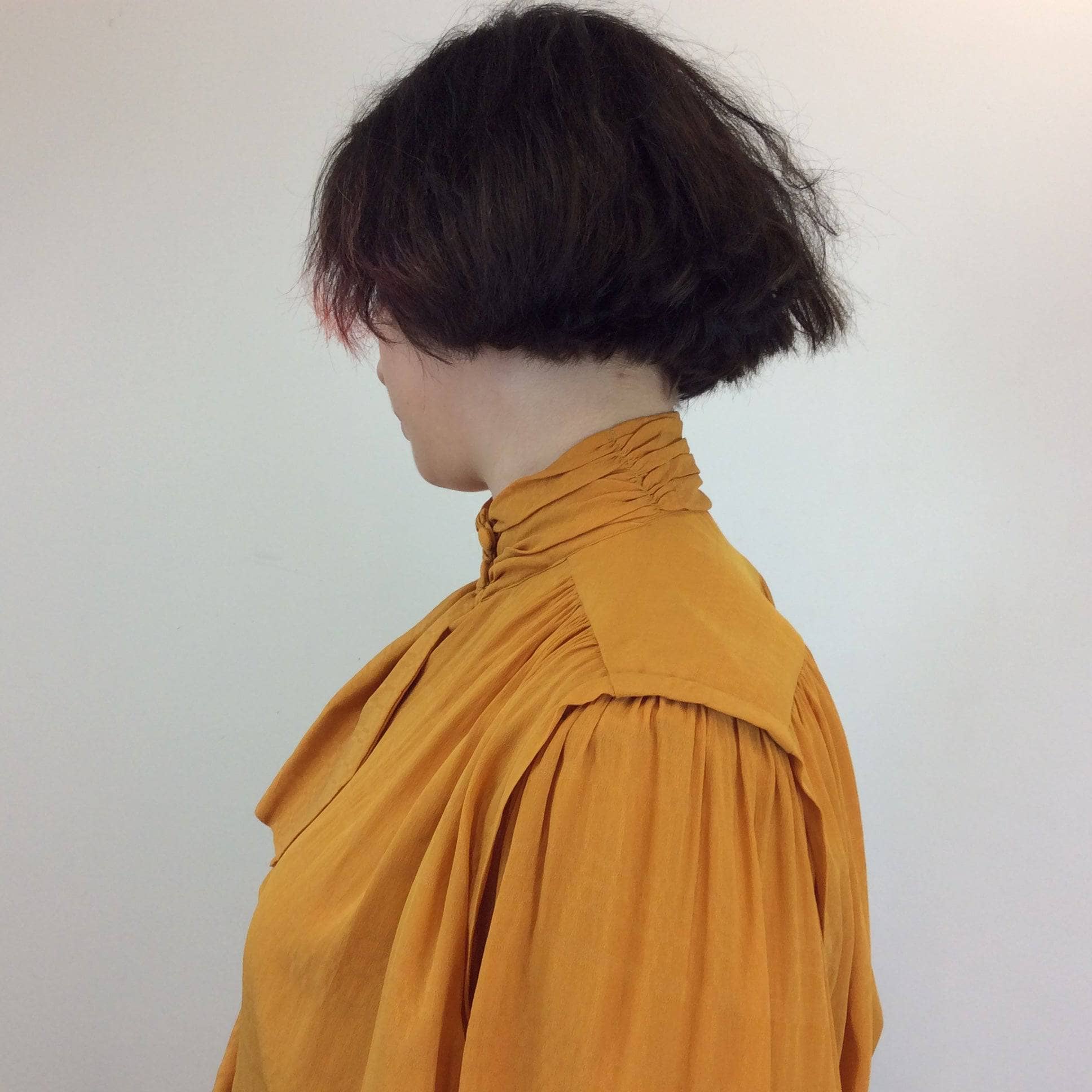 1980s Ted Lapidus Saffron Brocade Jabot Blouse Medium-Large - Image 6