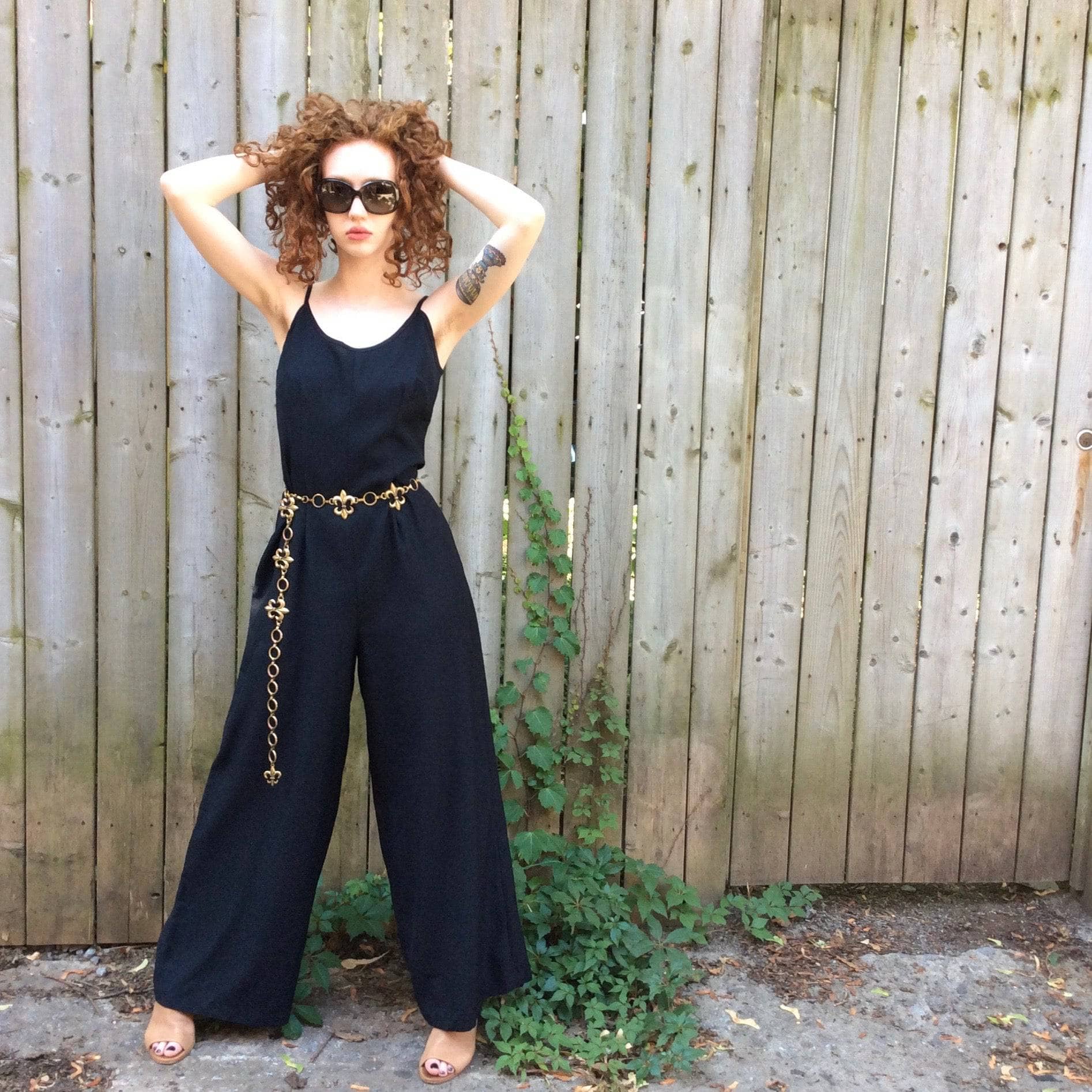 1980s Wide leg sleeveless black jumpsuit Small