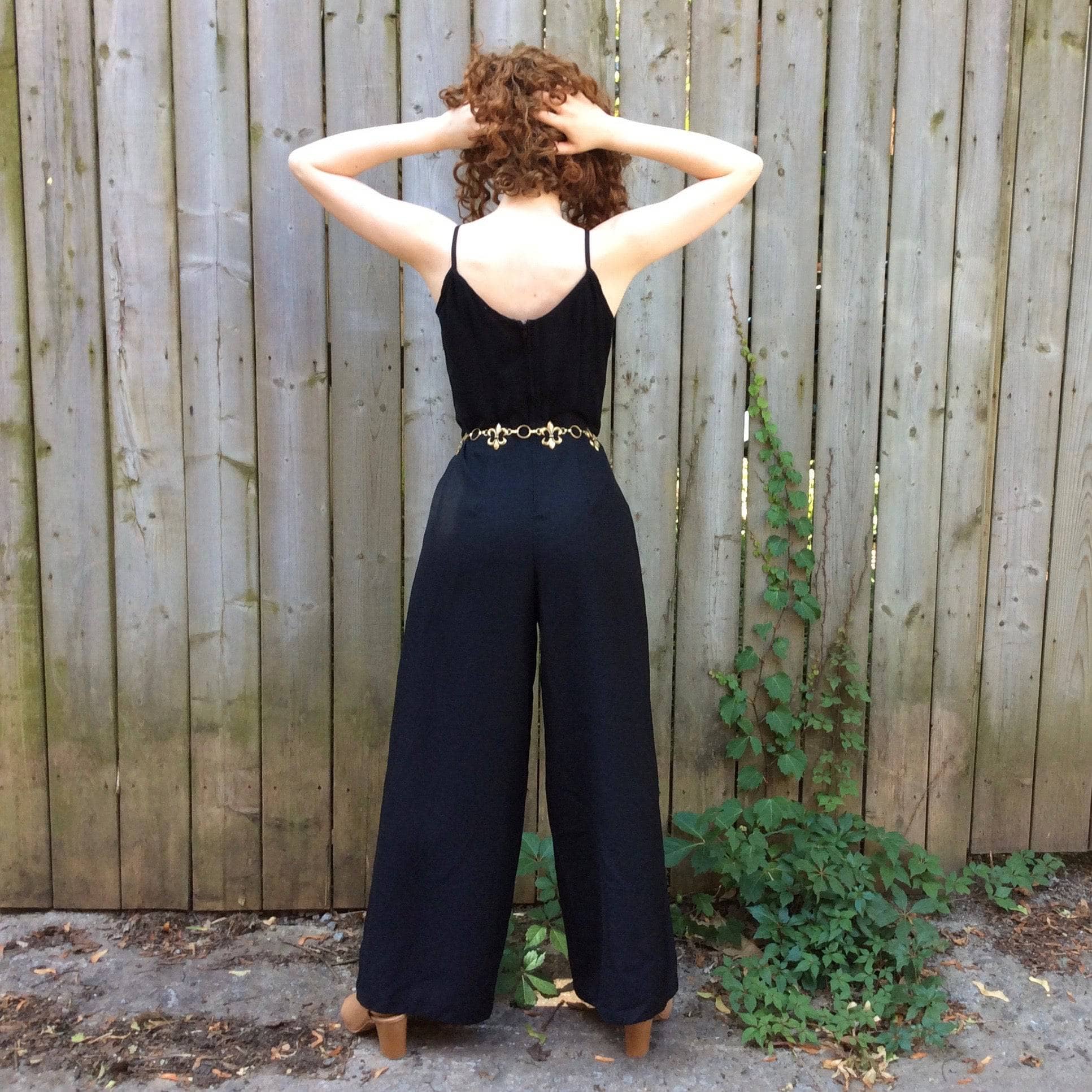 1980s Wide leg sleeveless black jumpsuit Small - Image 2