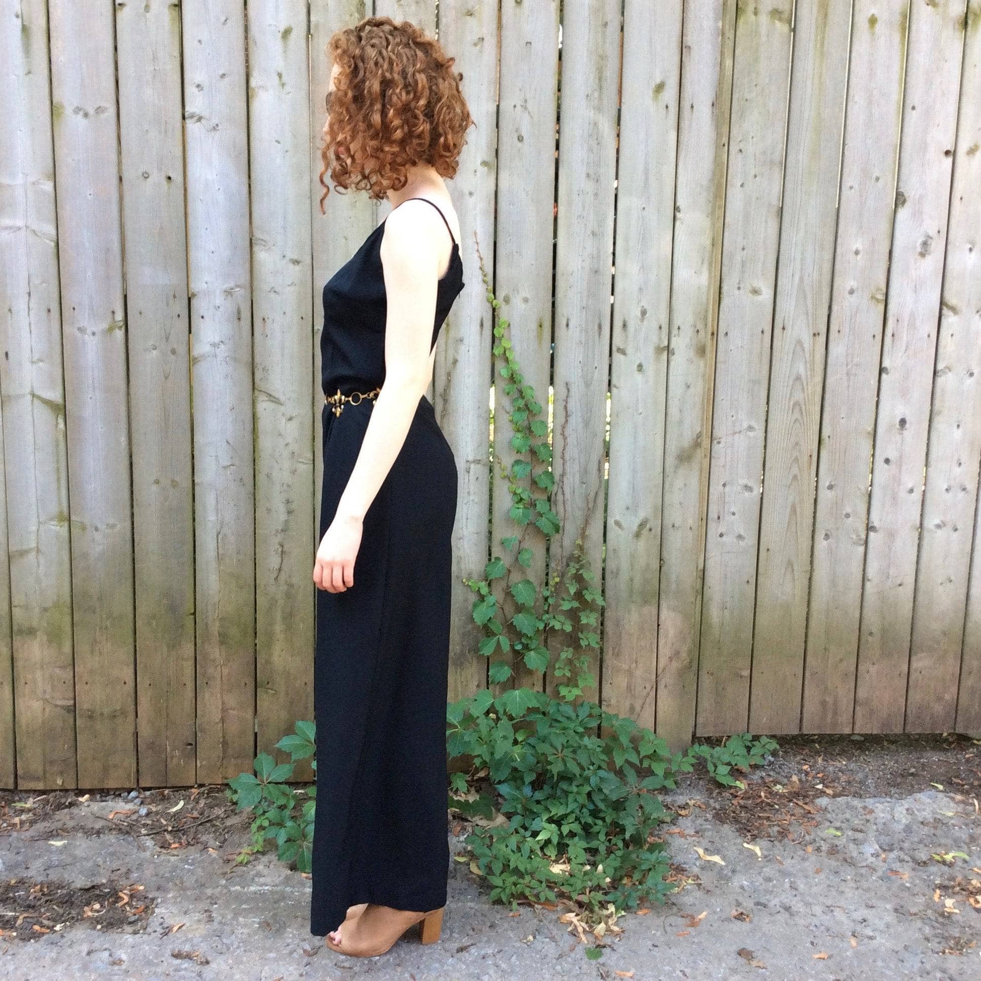 1980s Wide leg sleeveless black jumpsuit Small - Image 3