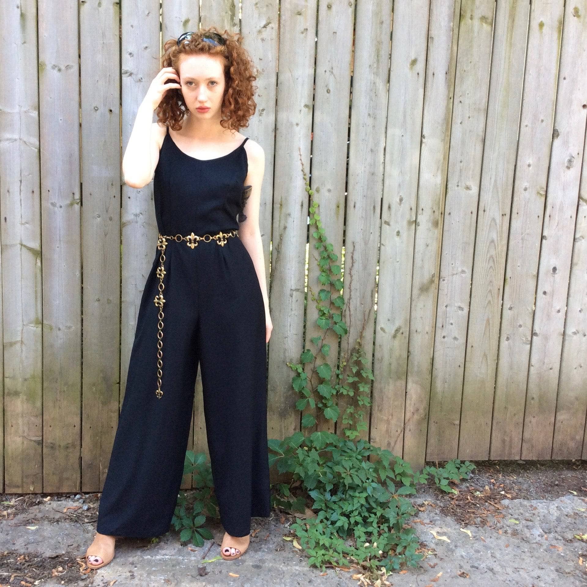 1980s Wide leg sleeveless black jumpsuit Small - Image 4