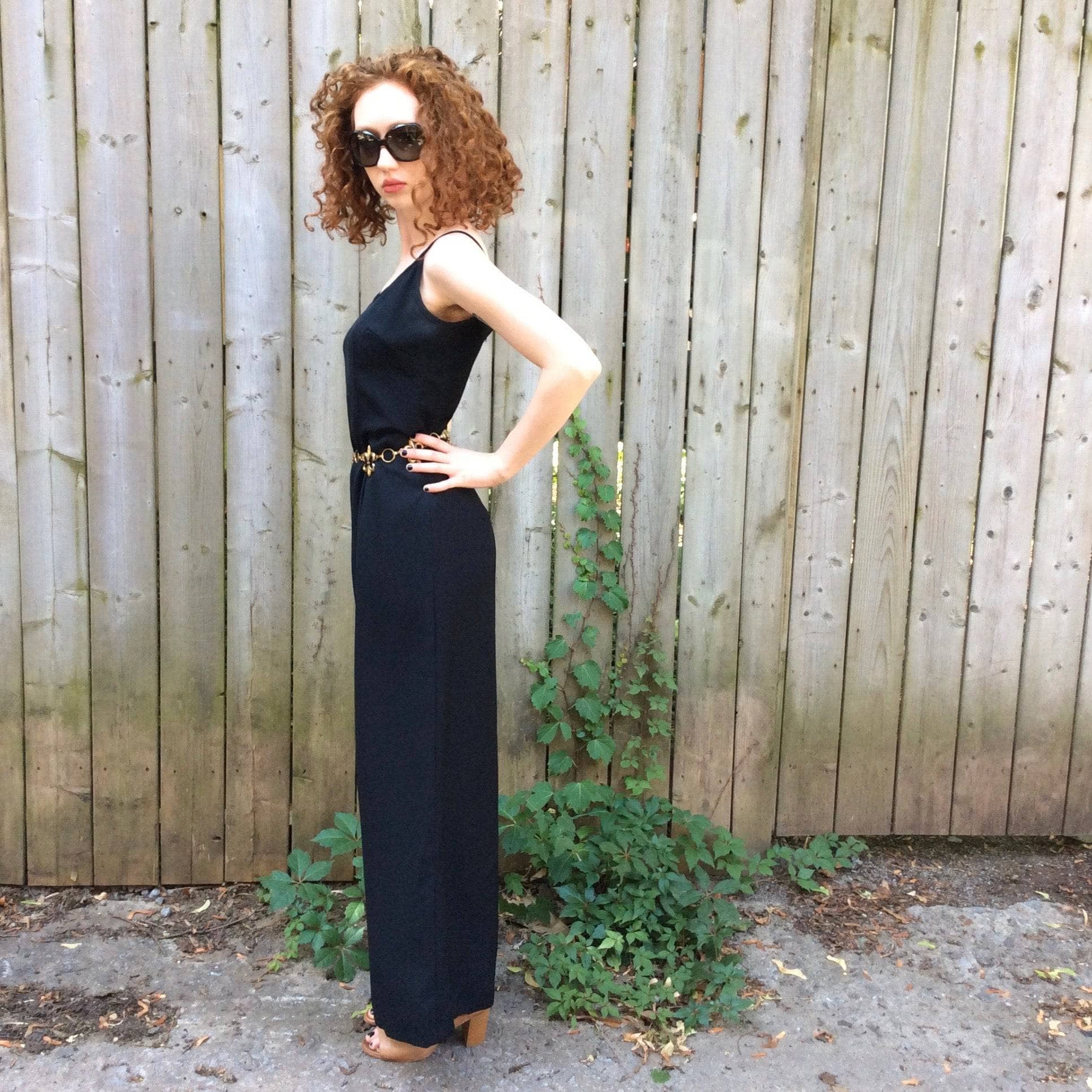 1980s Wide leg sleeveless black jumpsuit Small - Image 5