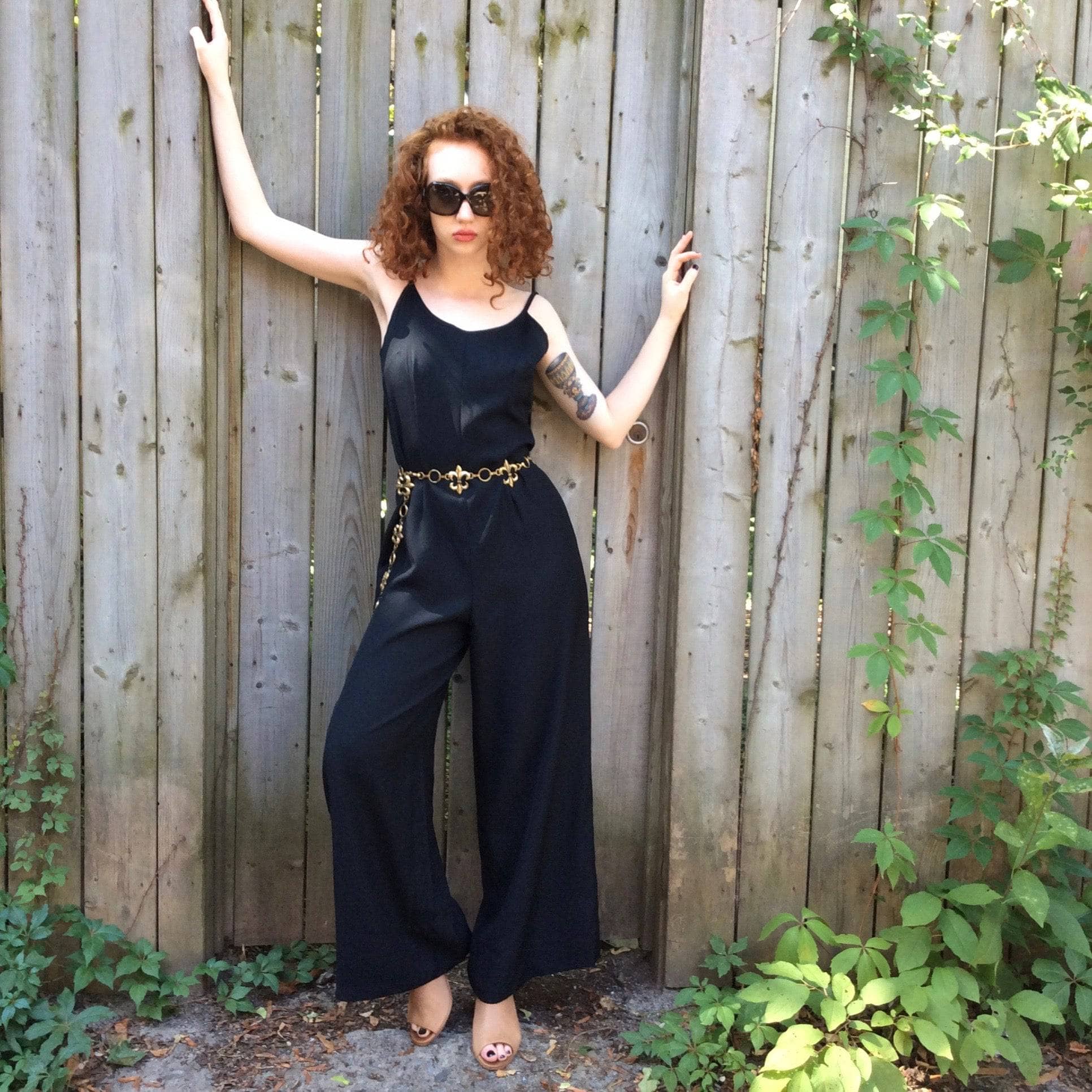 1980s Wide leg sleeveless black jumpsuit Small - Image 6