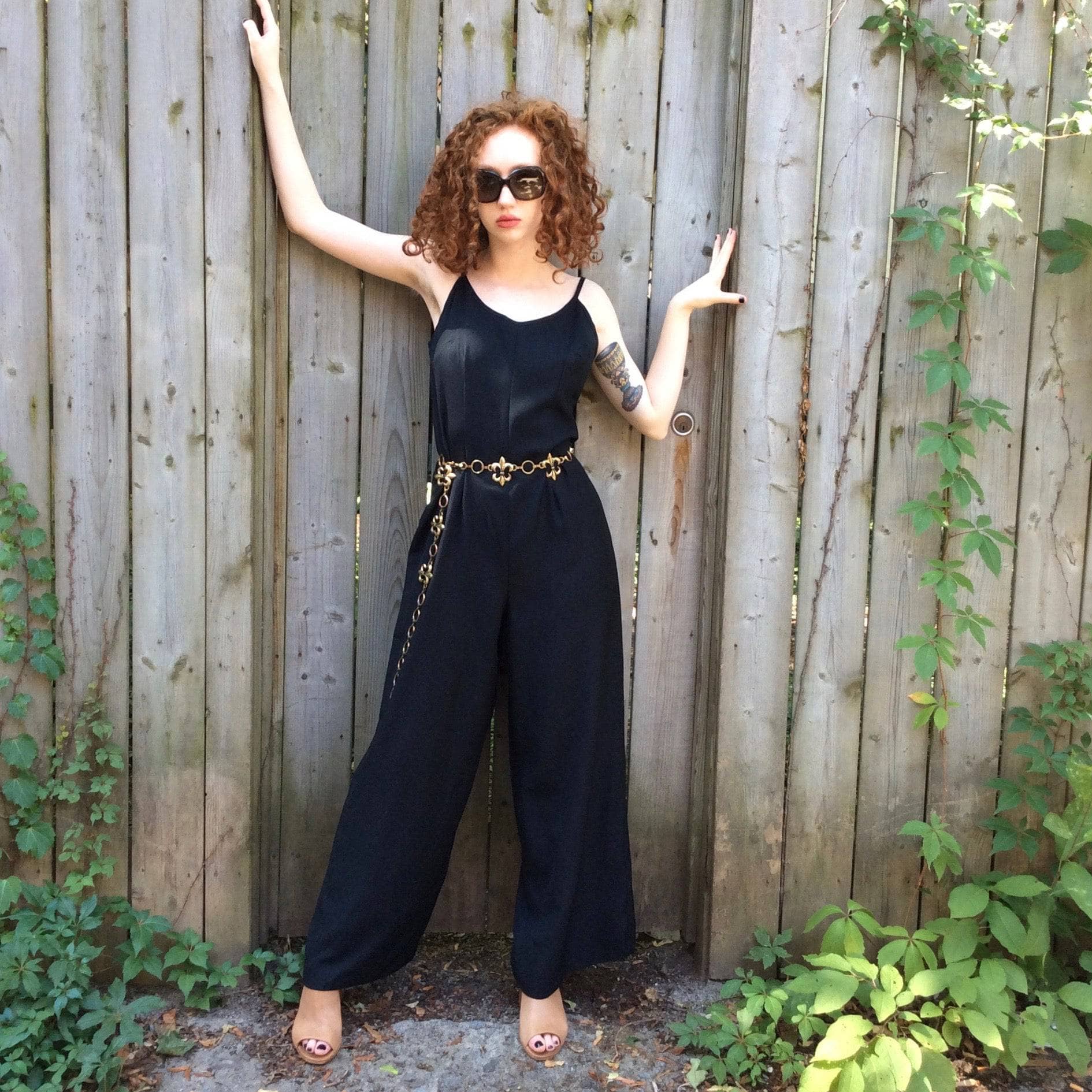1980s Wide leg sleeveless black jumpsuit Small - Image 7