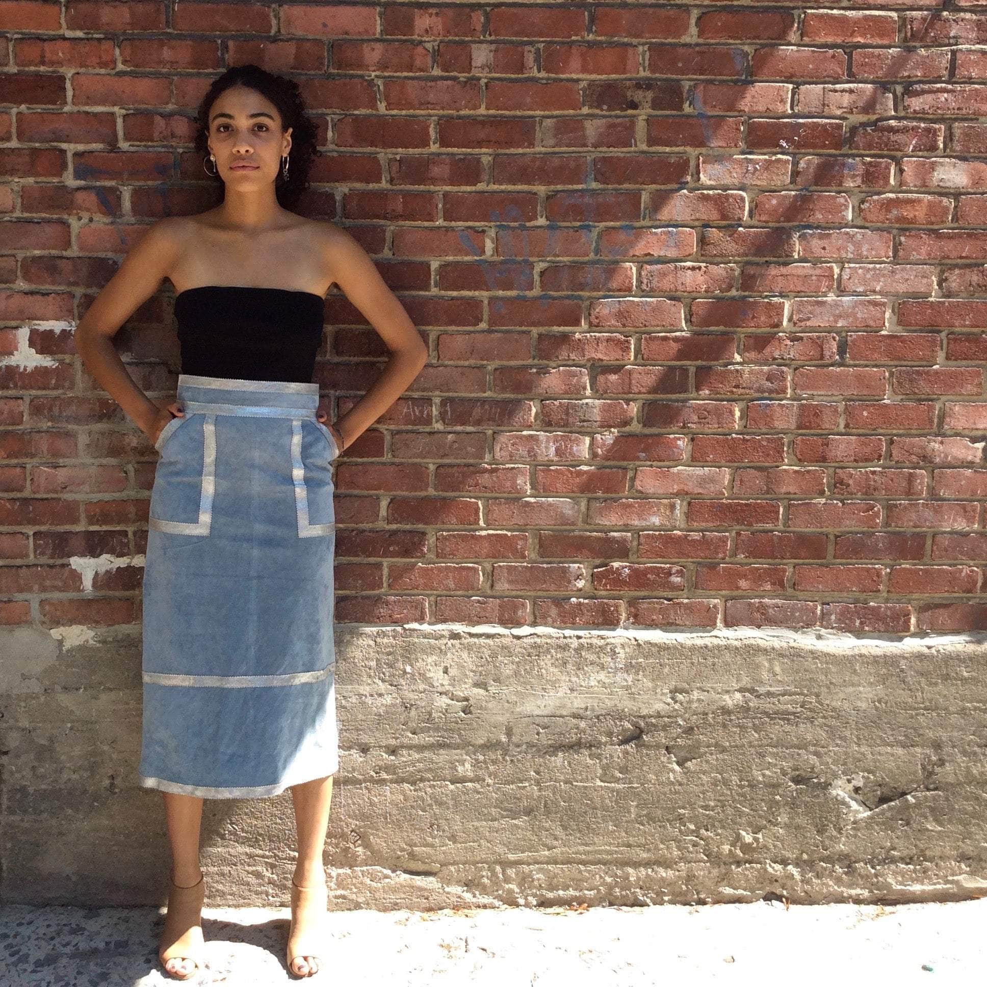1990s-2000s Icy Blue Suede Midi Skirt Small