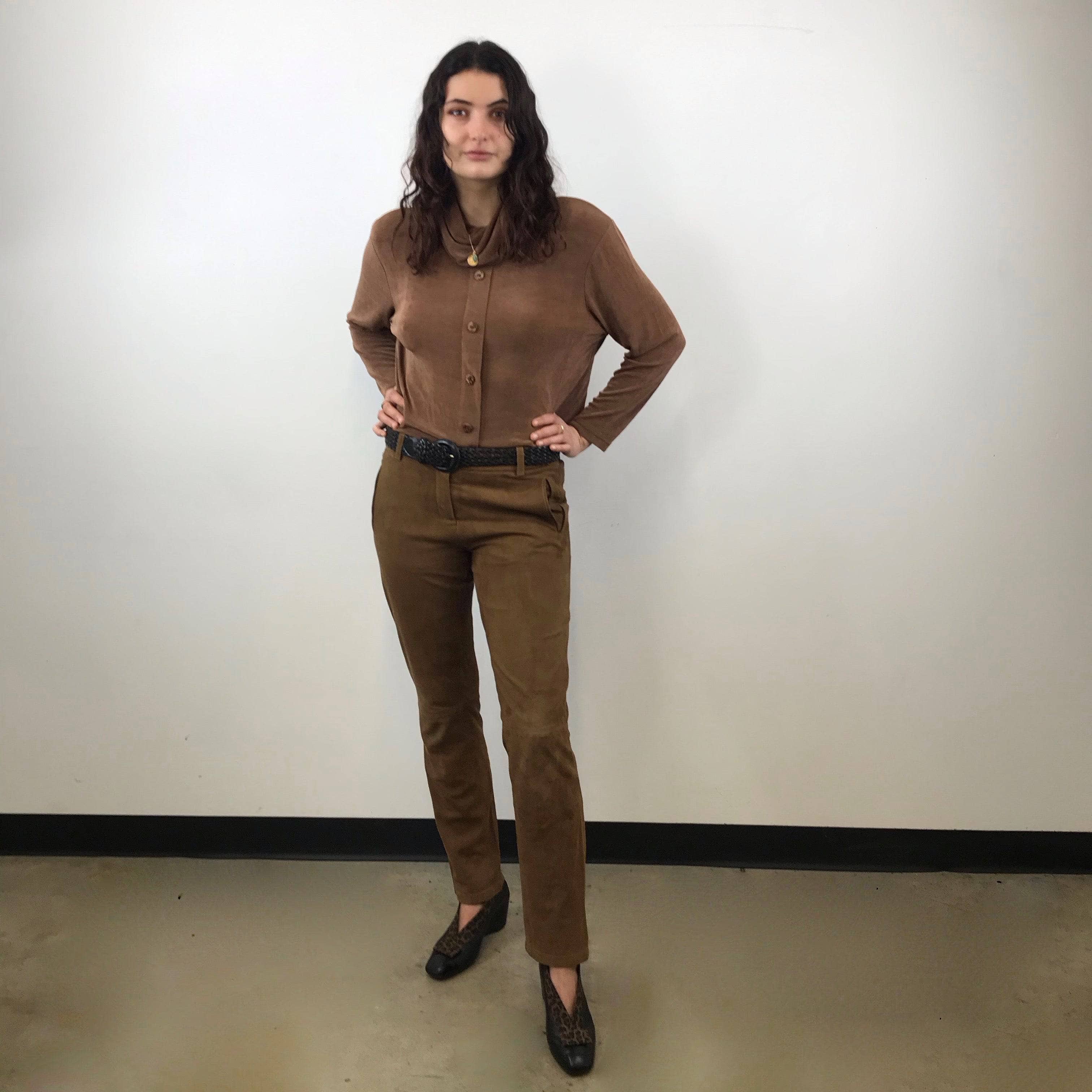 1990s-2000s Medium Rise Tan Soft Suede Pants M