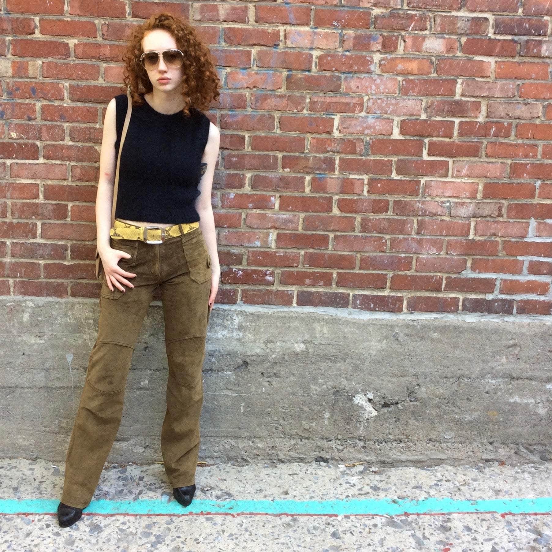 1990s-2000s Mid Rise Straight Leg Khaki Suede Pants Small
