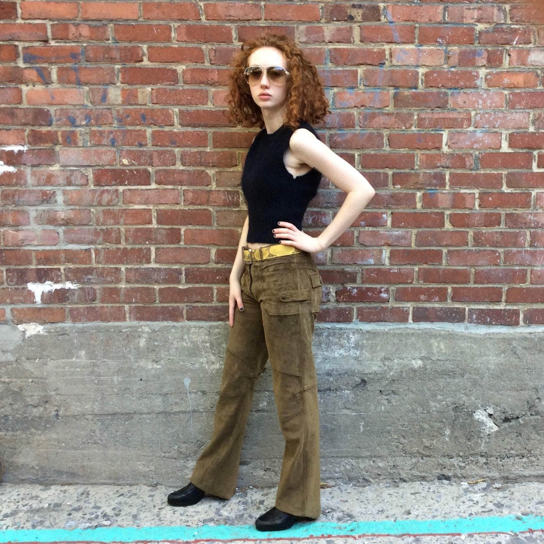 1990s-2000s Mid Rise Straight Leg Khaki Suede Pants Small - Image 2