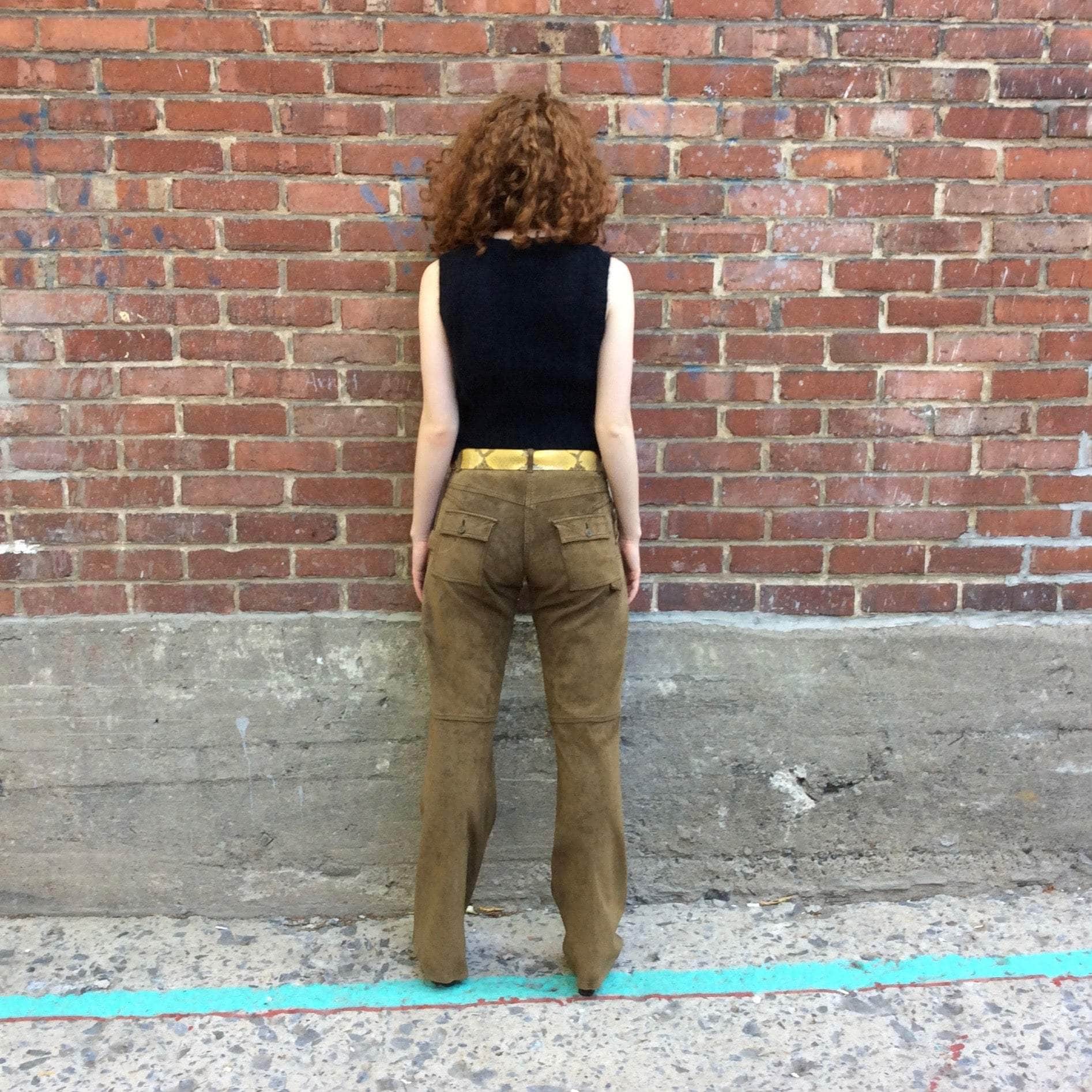 1990s-2000s Mid Rise Straight Leg Khaki Suede Pants Small - Image 3