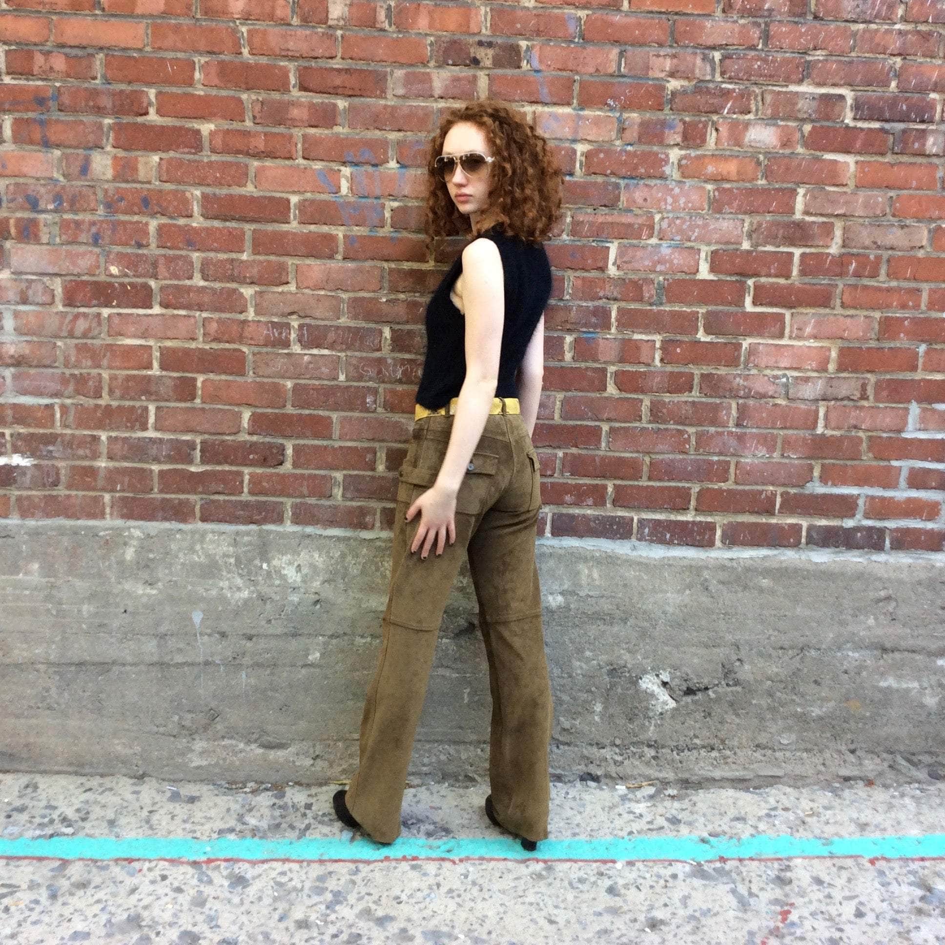 1990s-2000s Mid Rise Straight Leg Khaki Suede Pants Small - Image 4