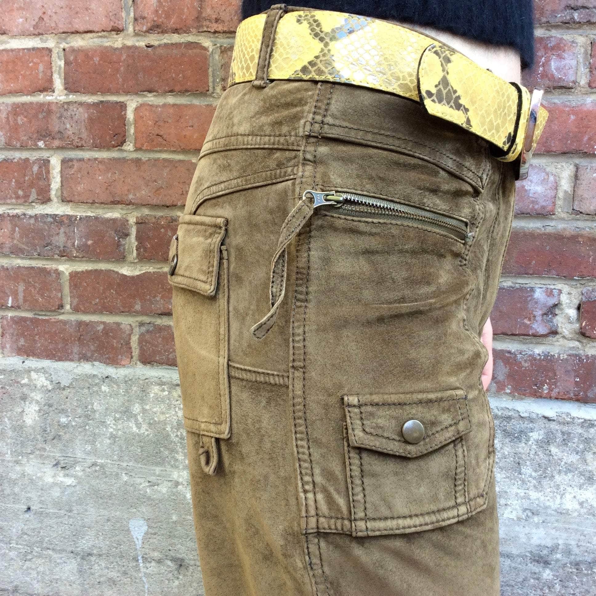 1990s-2000s Mid Rise Straight Leg Khaki Suede Pants Small - Image 6