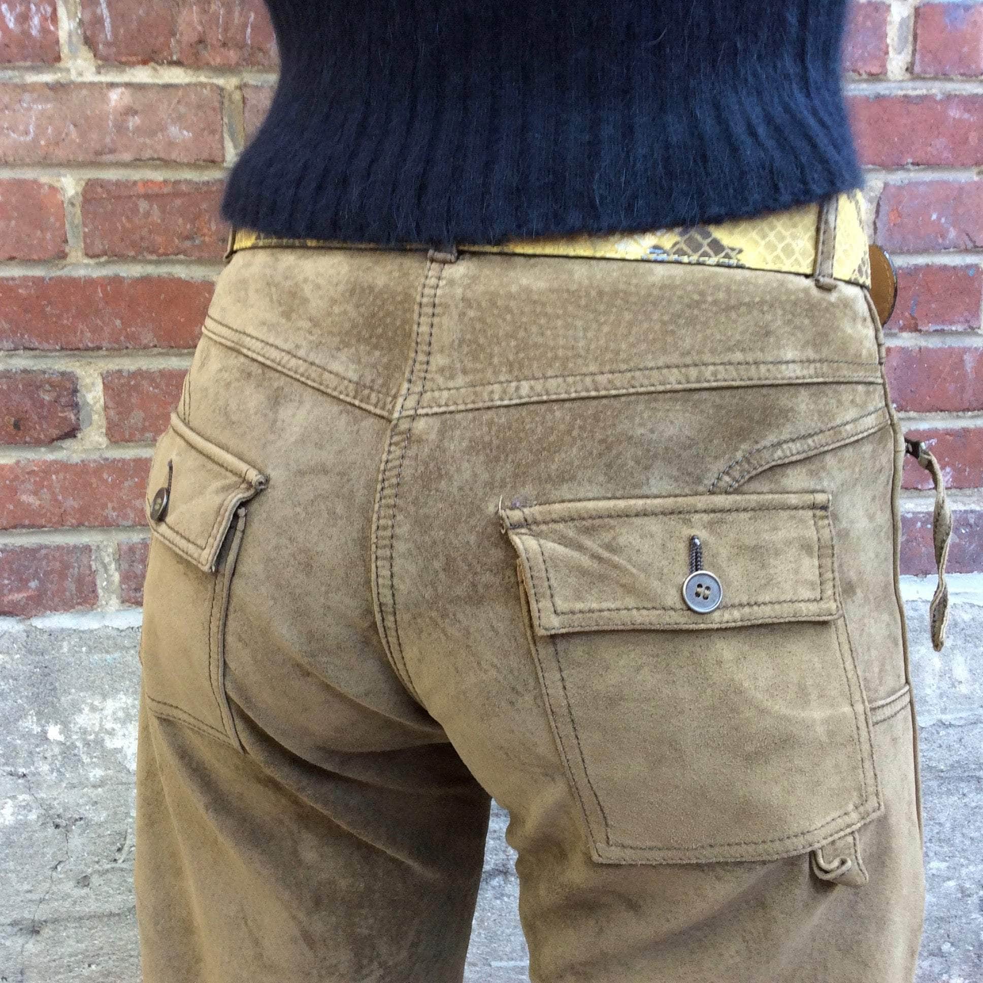 1990s-2000s Mid Rise Straight Leg Khaki Suede Pants Small - Image 7