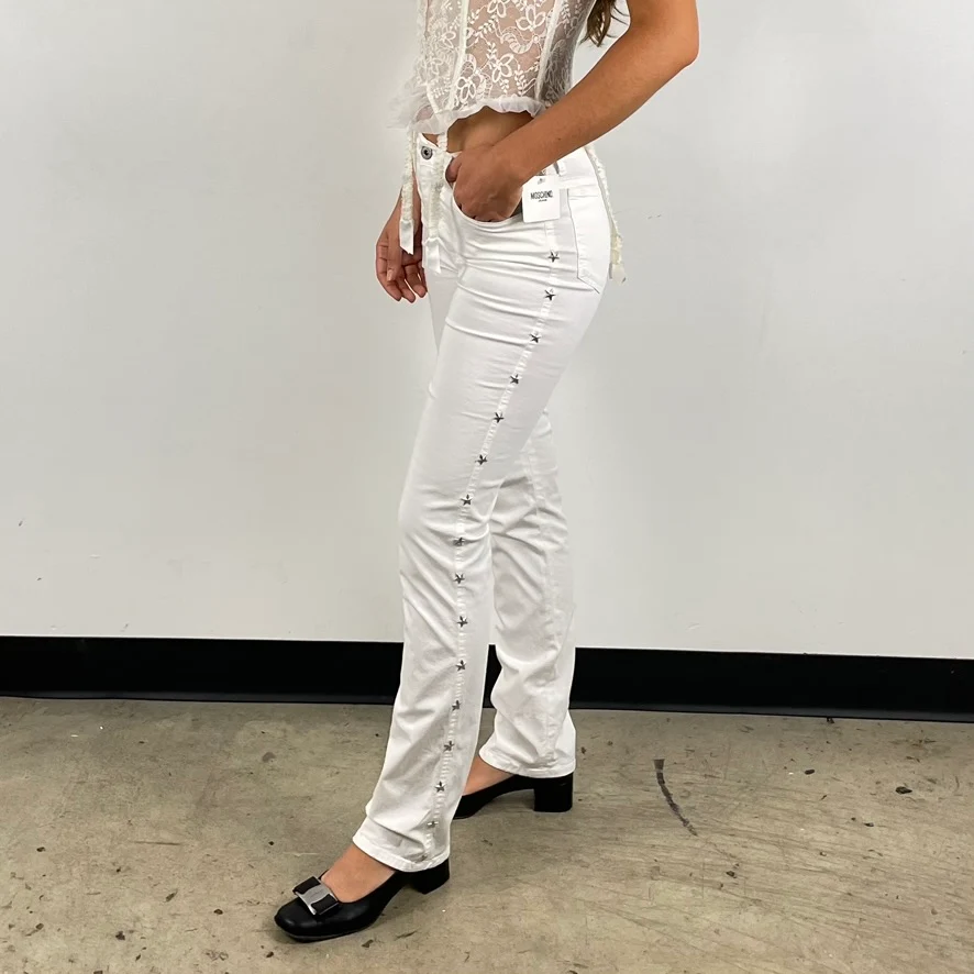 1990s-2000s MOSCHINO Mid Rise Dead Stock White Pants Small - Image 4