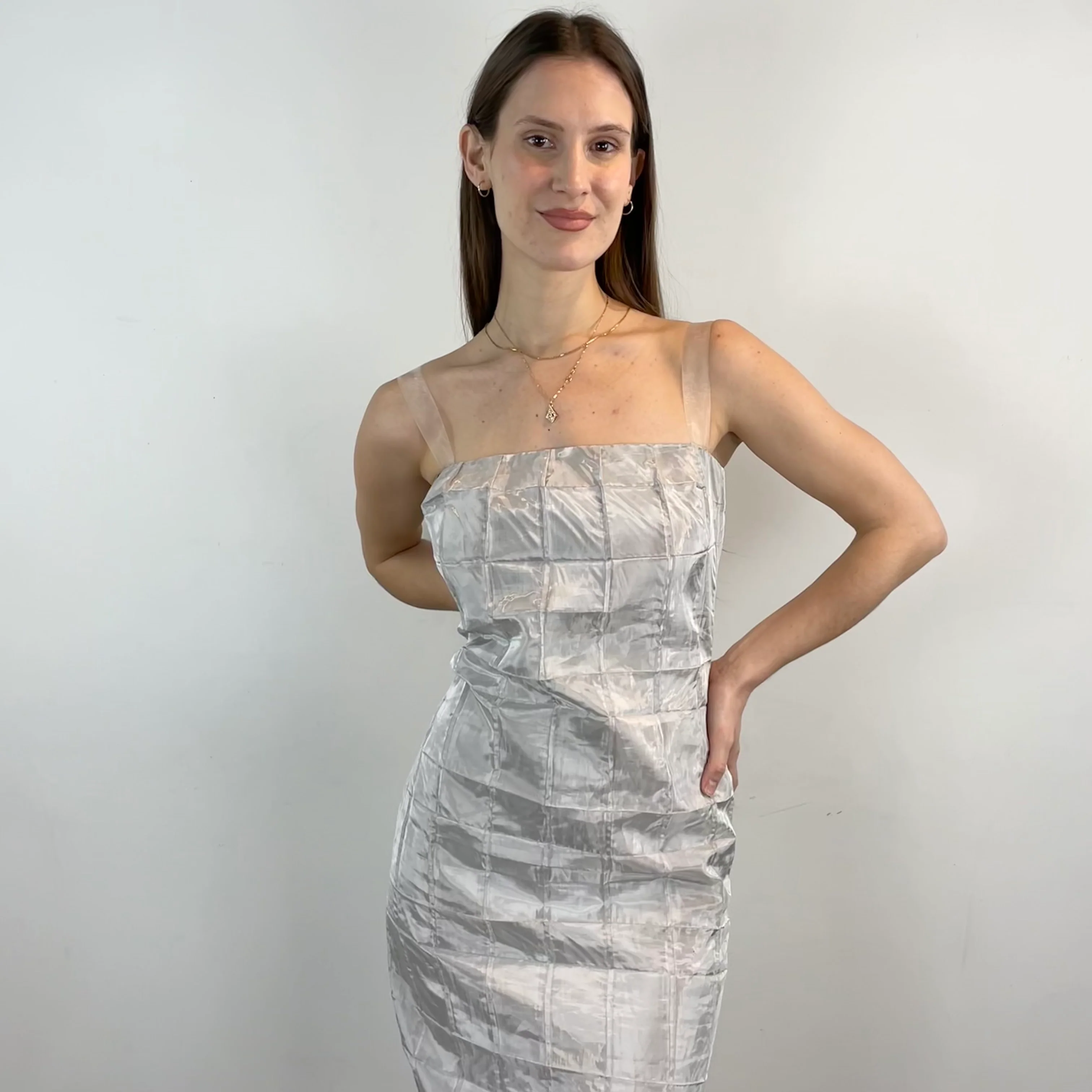1990s-2000s Silver Sleeveless Maxi Sheath Dress Small - Image 3
