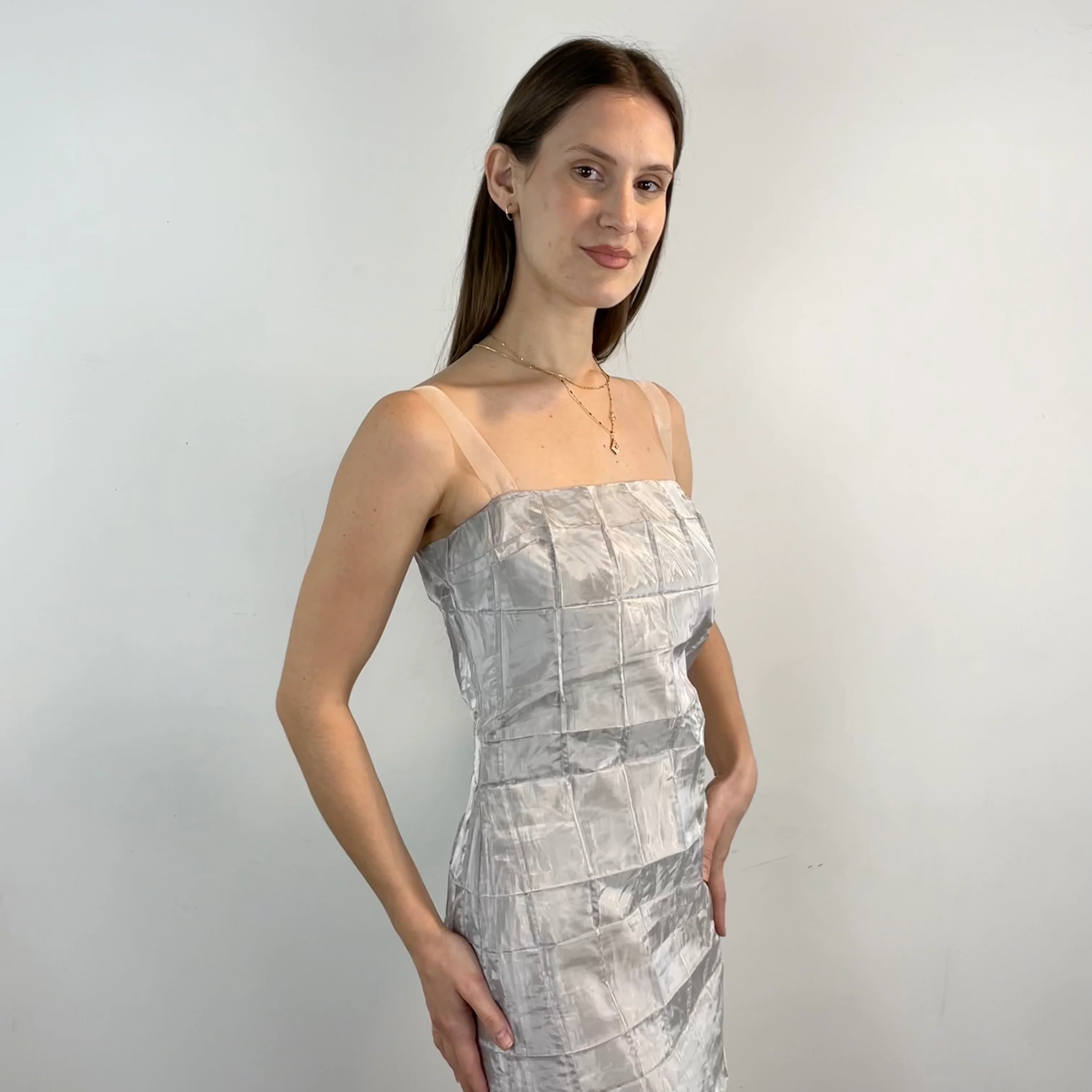 1990s-2000s Silver Sleeveless Maxi Sheath Dress Small - Image 5
