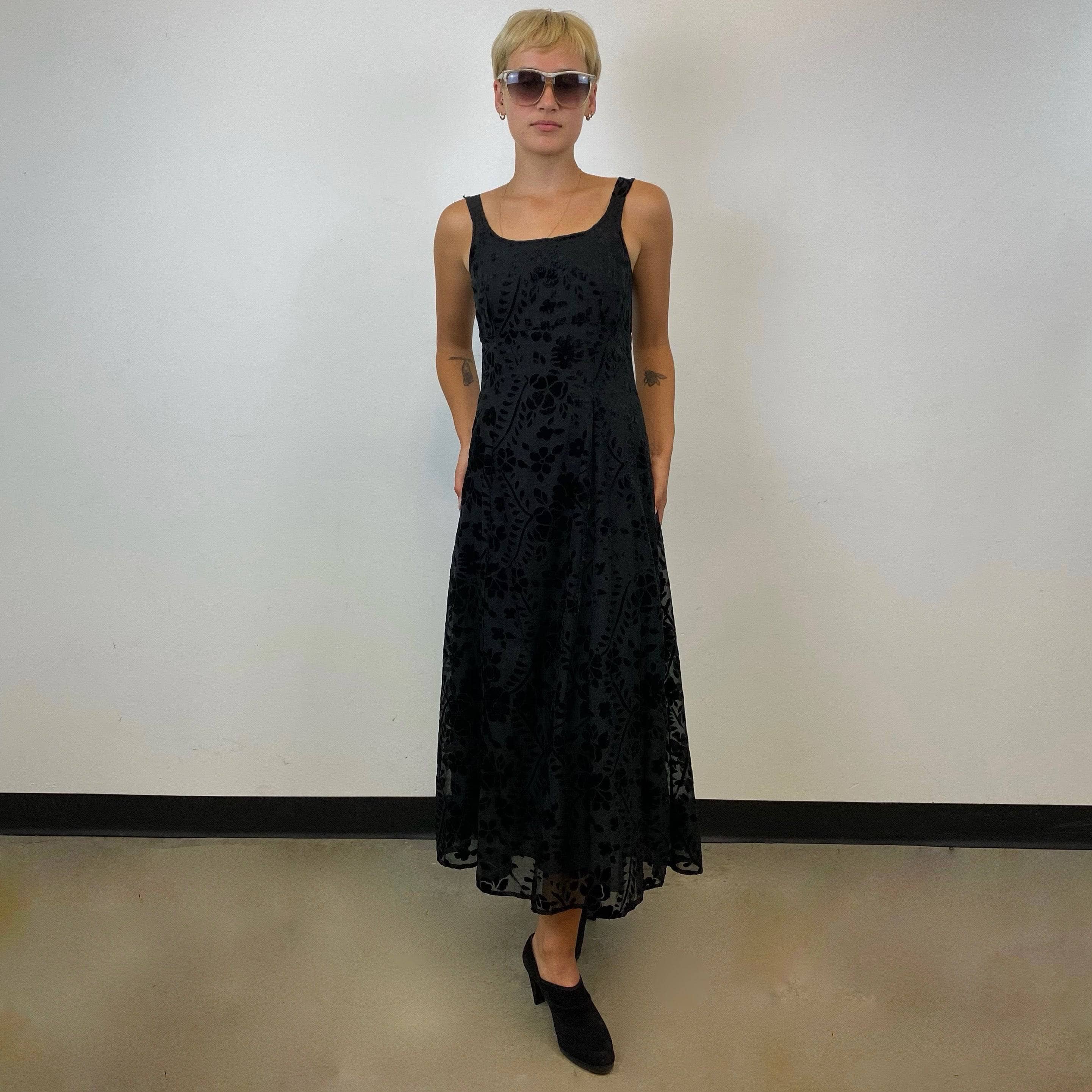 1990s Le Château Black Sleeveless Fit & Flare Maxi Dress S/M - Image 3