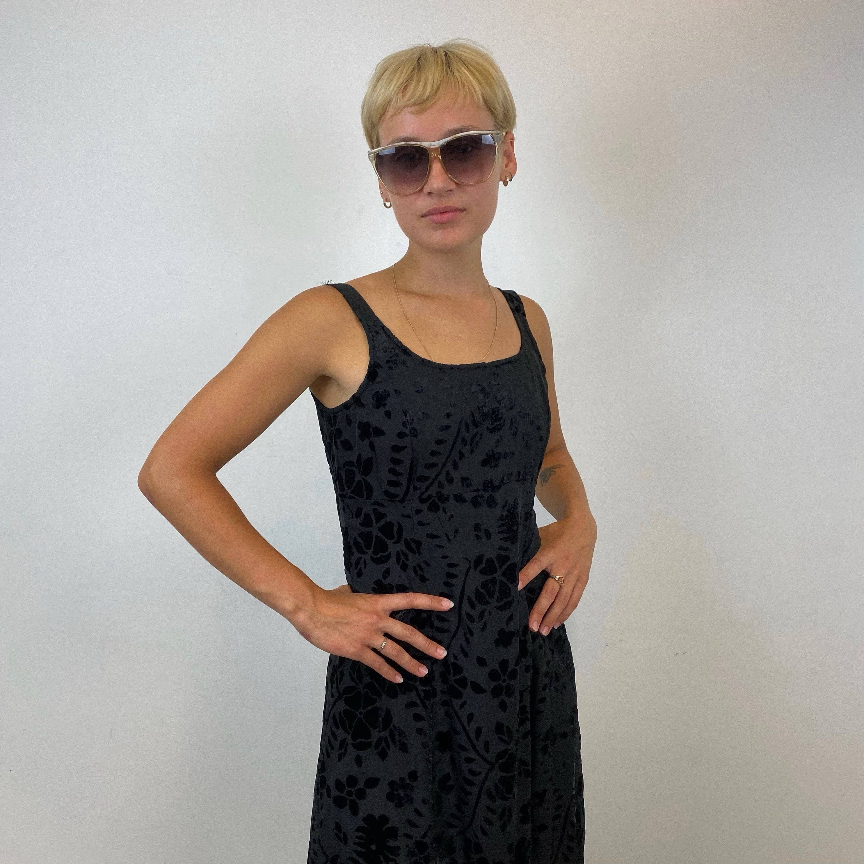 1990s Le Château Black Sleeveless Fit & Flare Maxi Dress S/M - Image 5