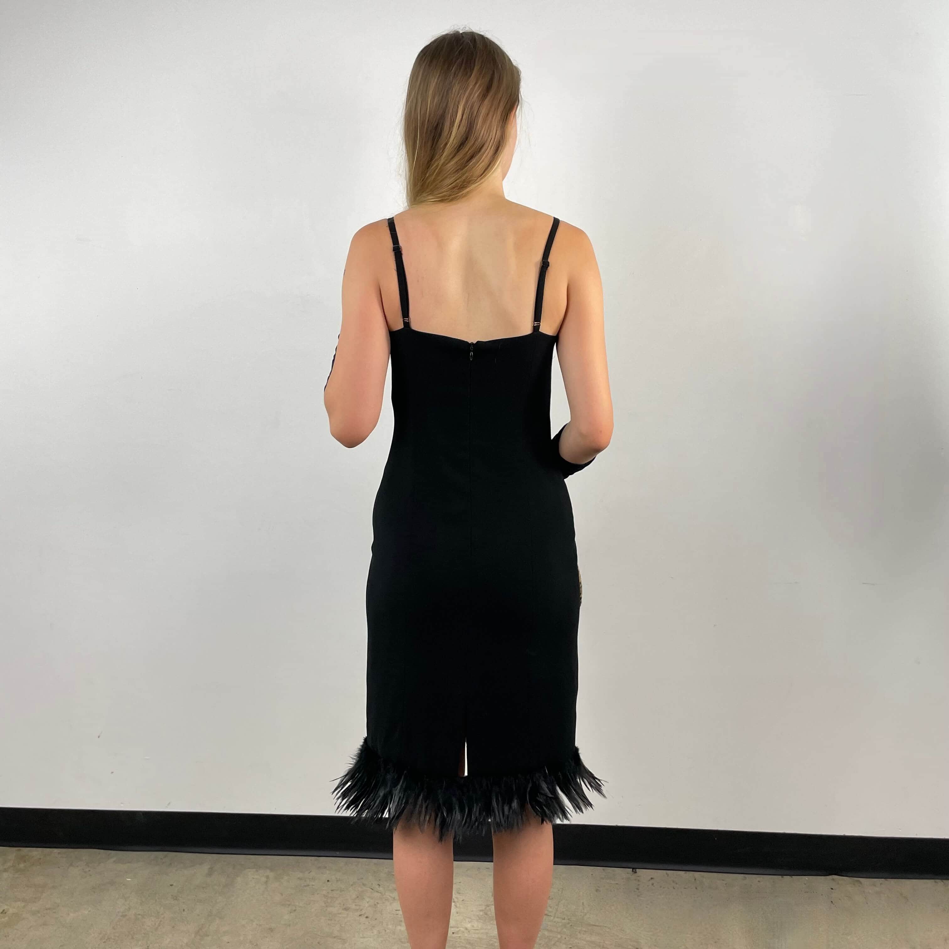 1990s Black Slip Dress with Feathers Small/Medium - Image 2