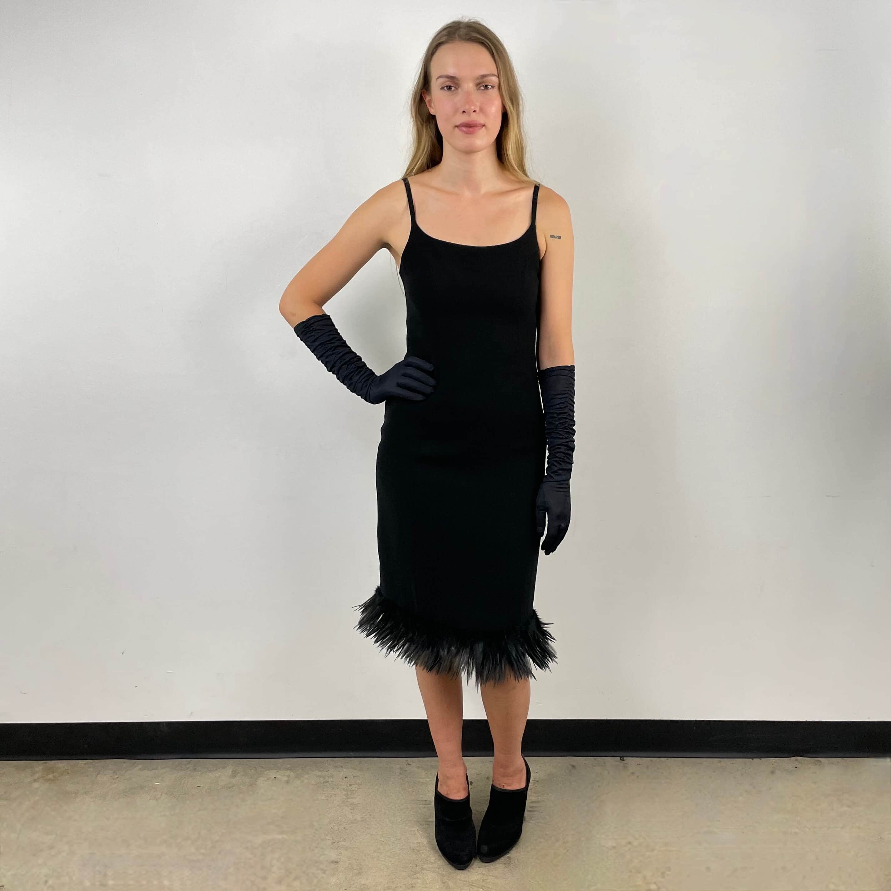 1990s Black Slip Dress with Feathers Small/Medium - Image 3