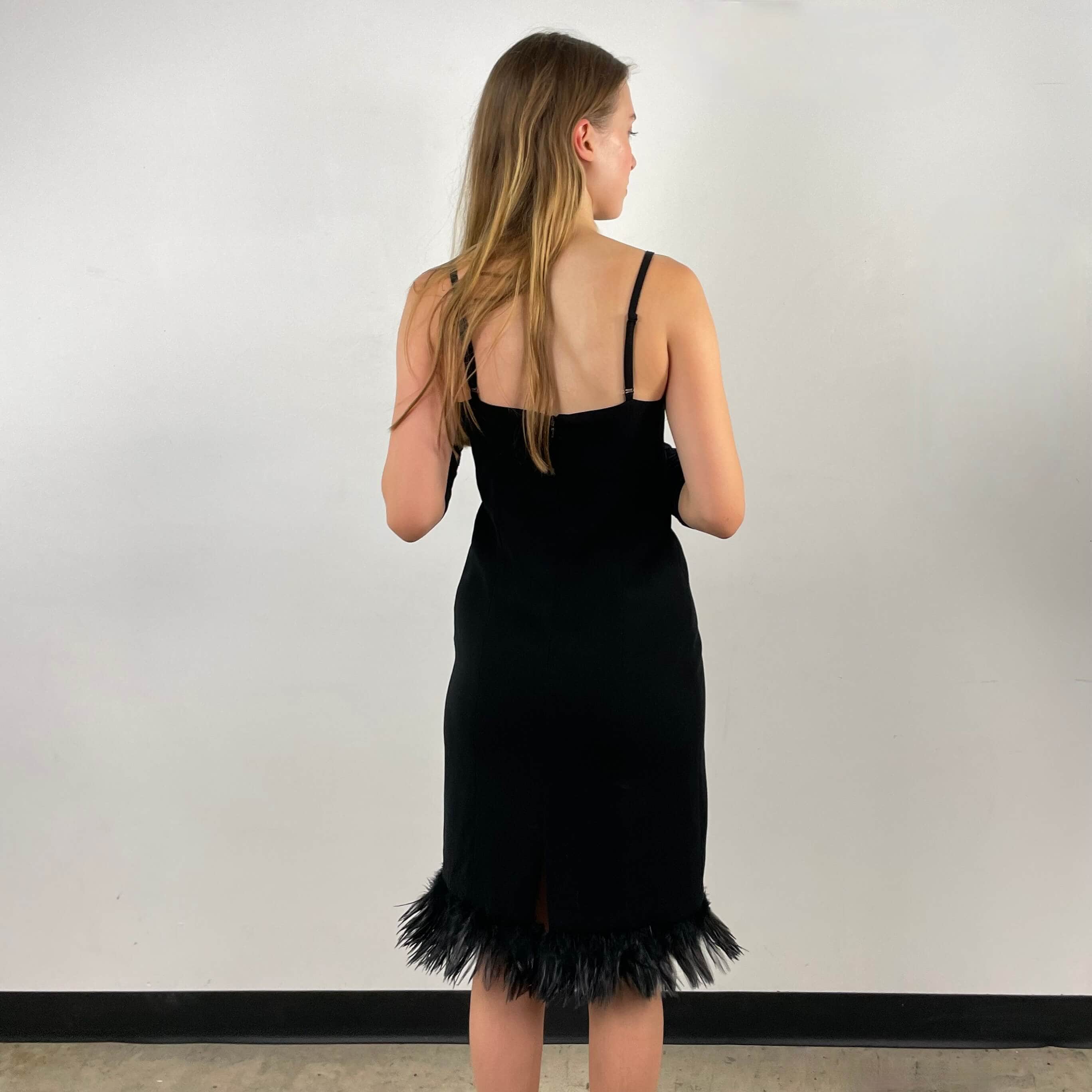 1990s Black Slip Dress with Feathers Small/Medium - Image 4