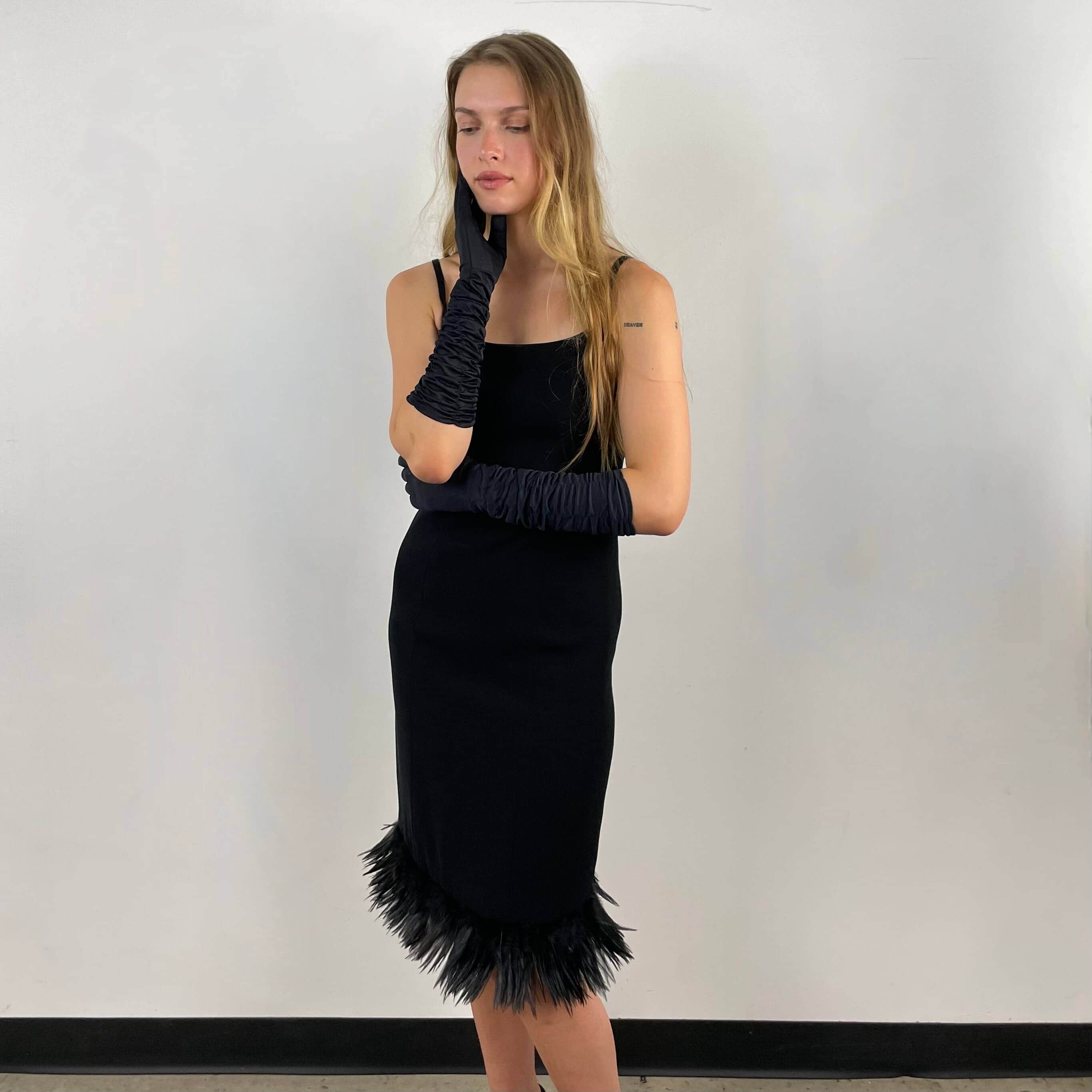 1990s Black Slip Dress with Feathers Small/Medium - Image 5