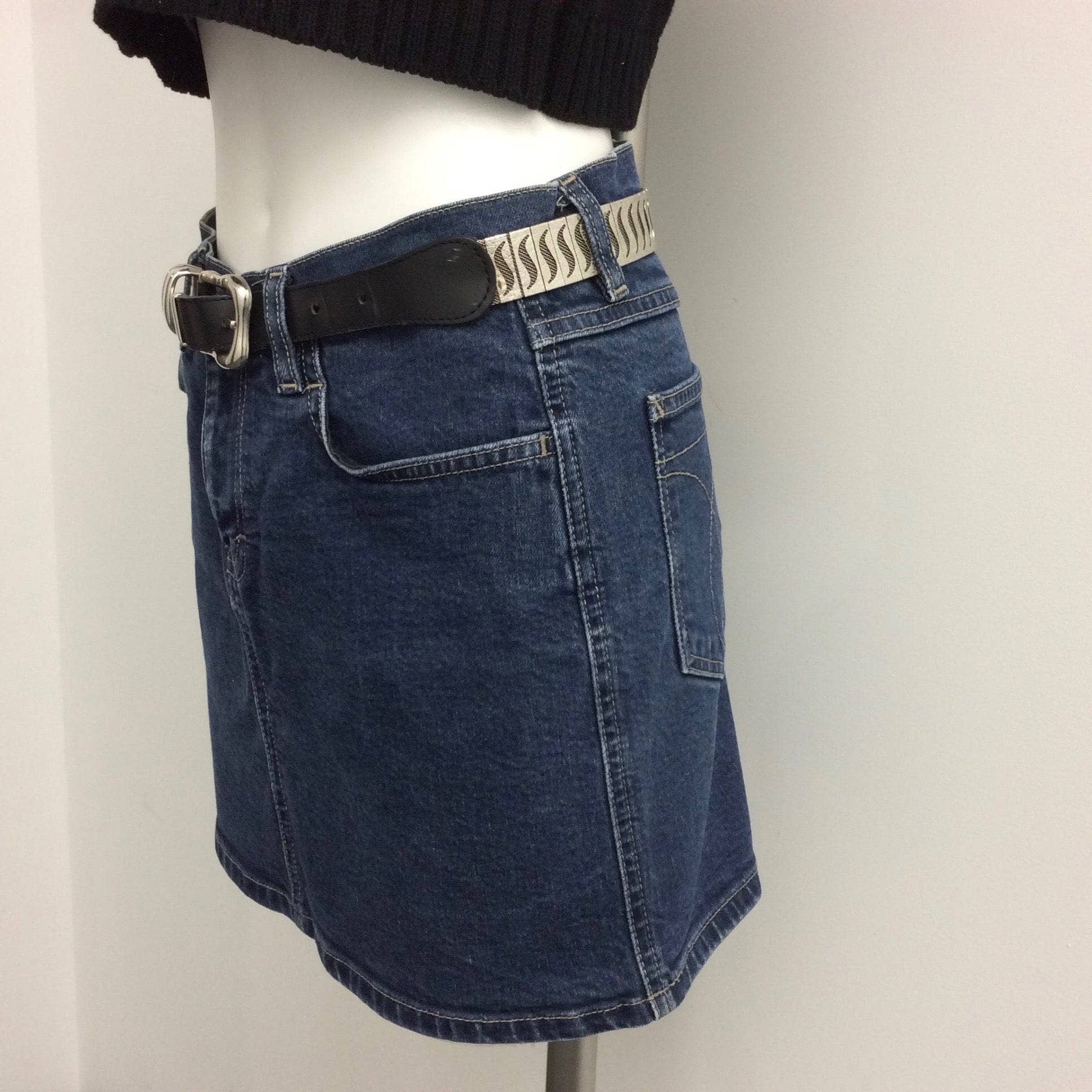1990s Calvin Klein Medium Rise Denim Mini Skirt Small - Image 3