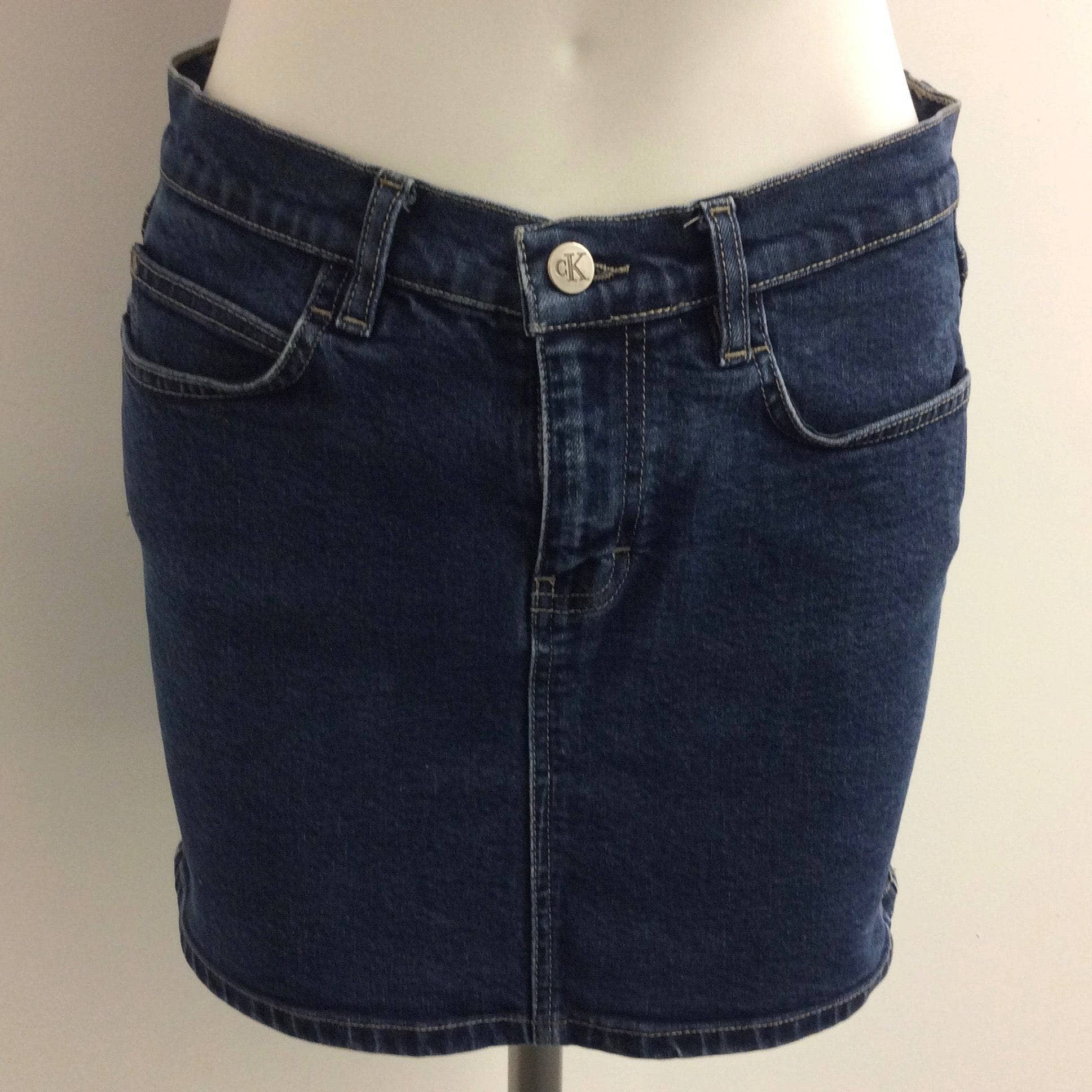 1990s Calvin Klein Medium Rise Denim Mini Skirt Small - Image 5