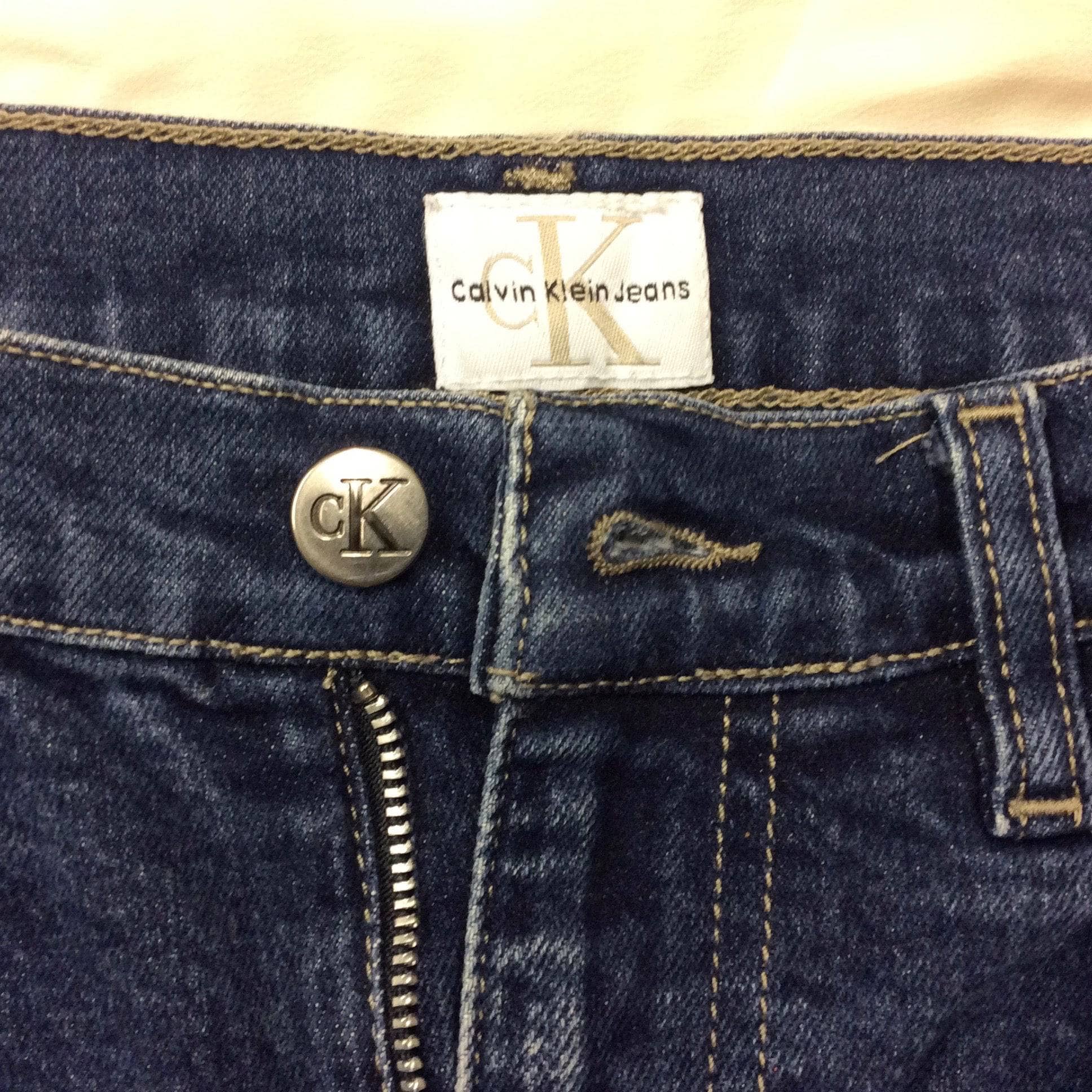 1990s Calvin Klein Medium Rise Denim Mini Skirt Small - Image 6