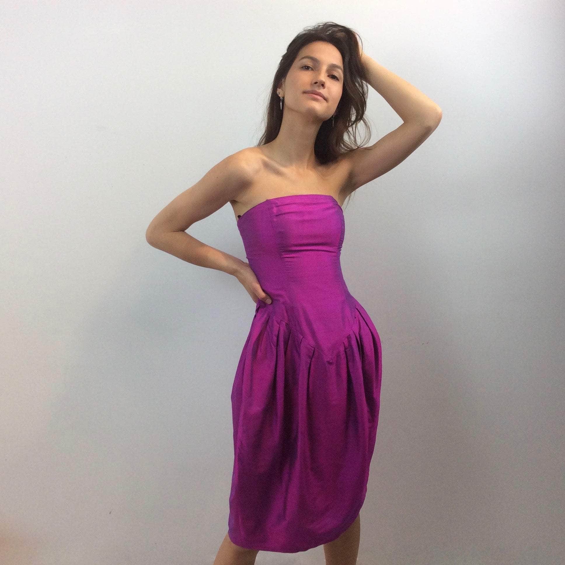 1990s Charlotte Halton Fuchsia Silk Bustier Dress X-Small - Image 4