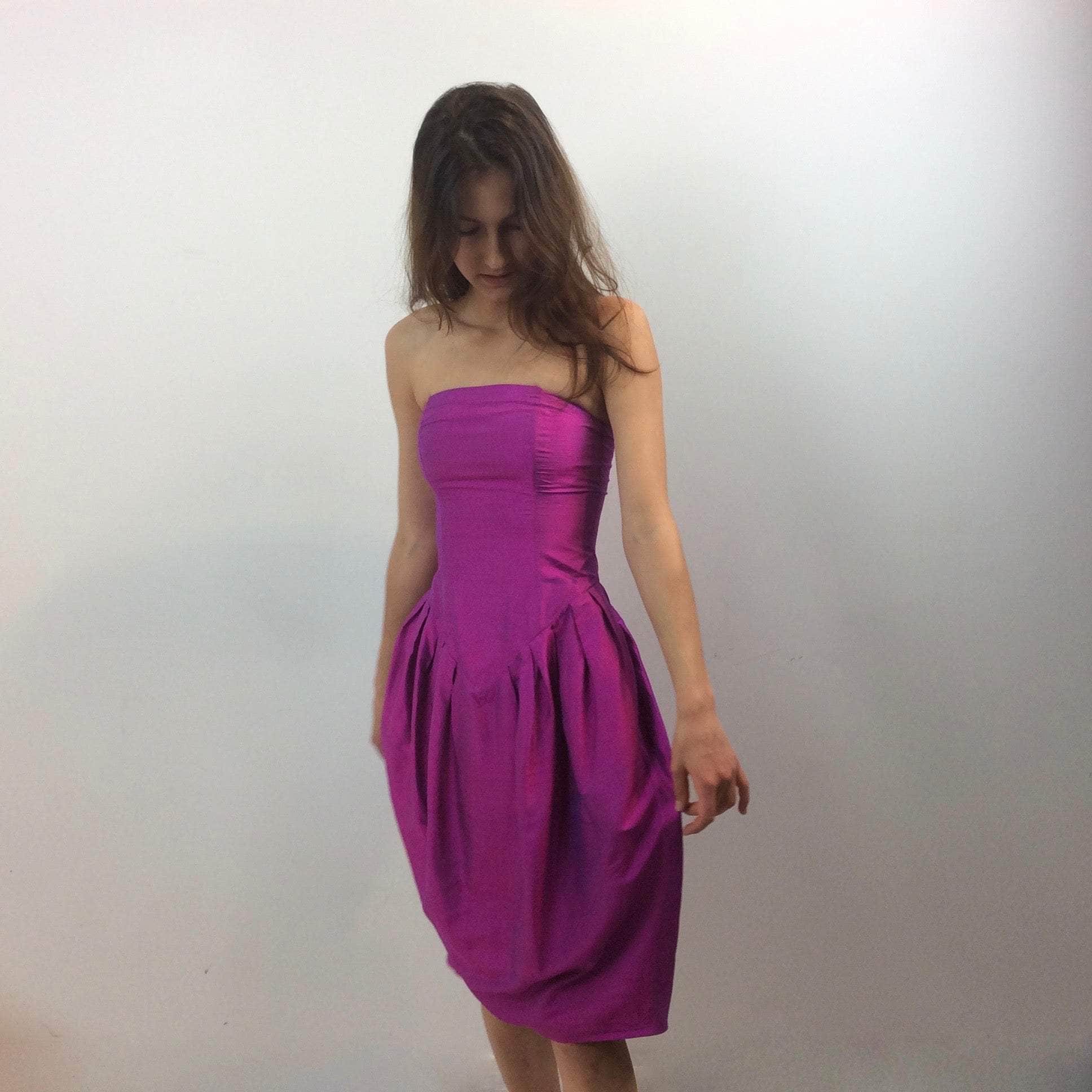 1990s Charlotte Halton Fuchsia Silk Bustier Dress X-Small - Image 5