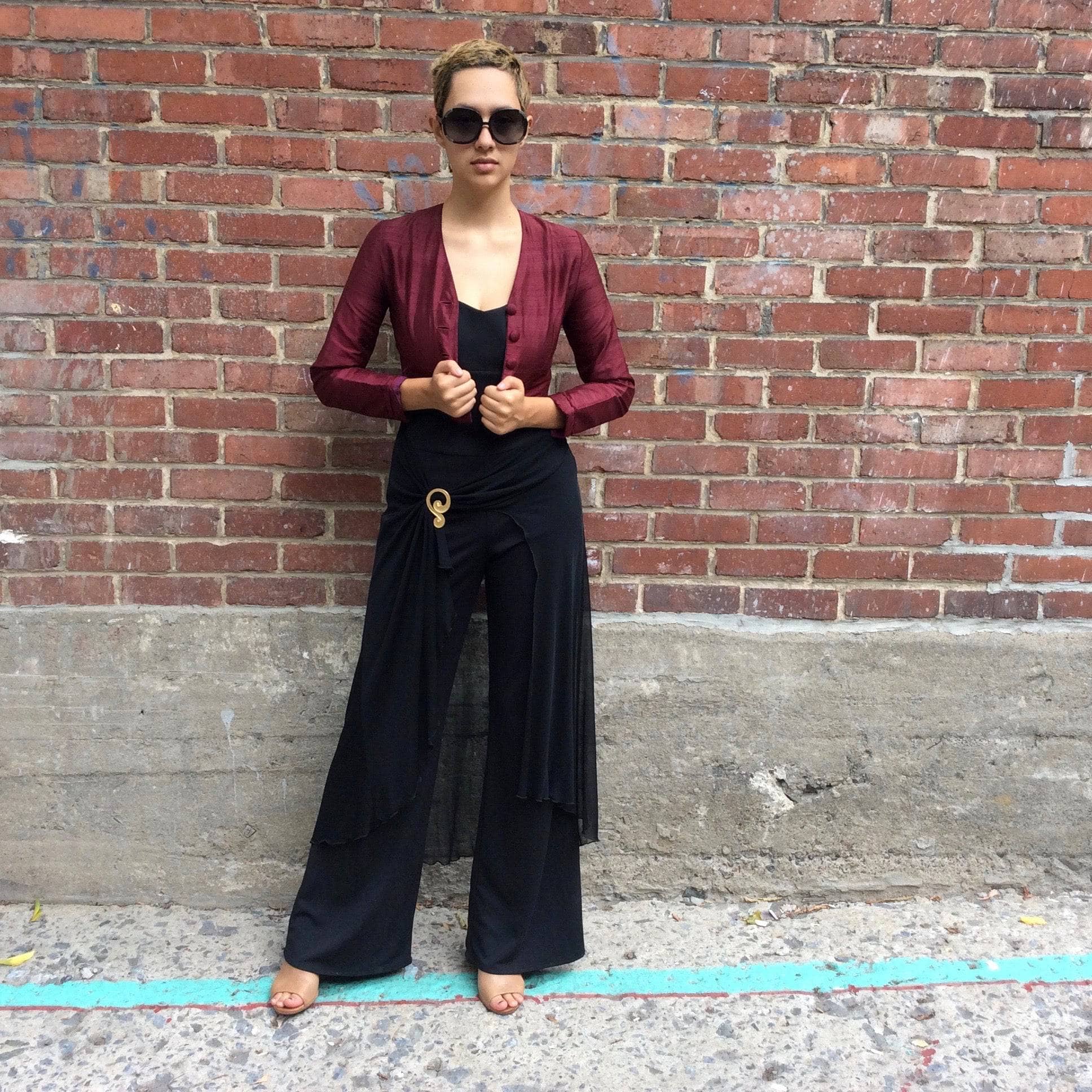 1990s Dressy Wide Leg Black Jumpsuit Medium - Image 3
