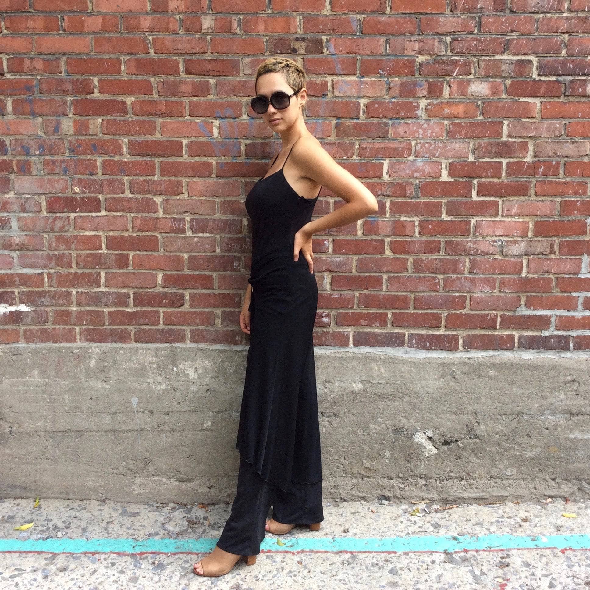 1990s Dressy Wide Leg Black Jumpsuit Medium - Image 4