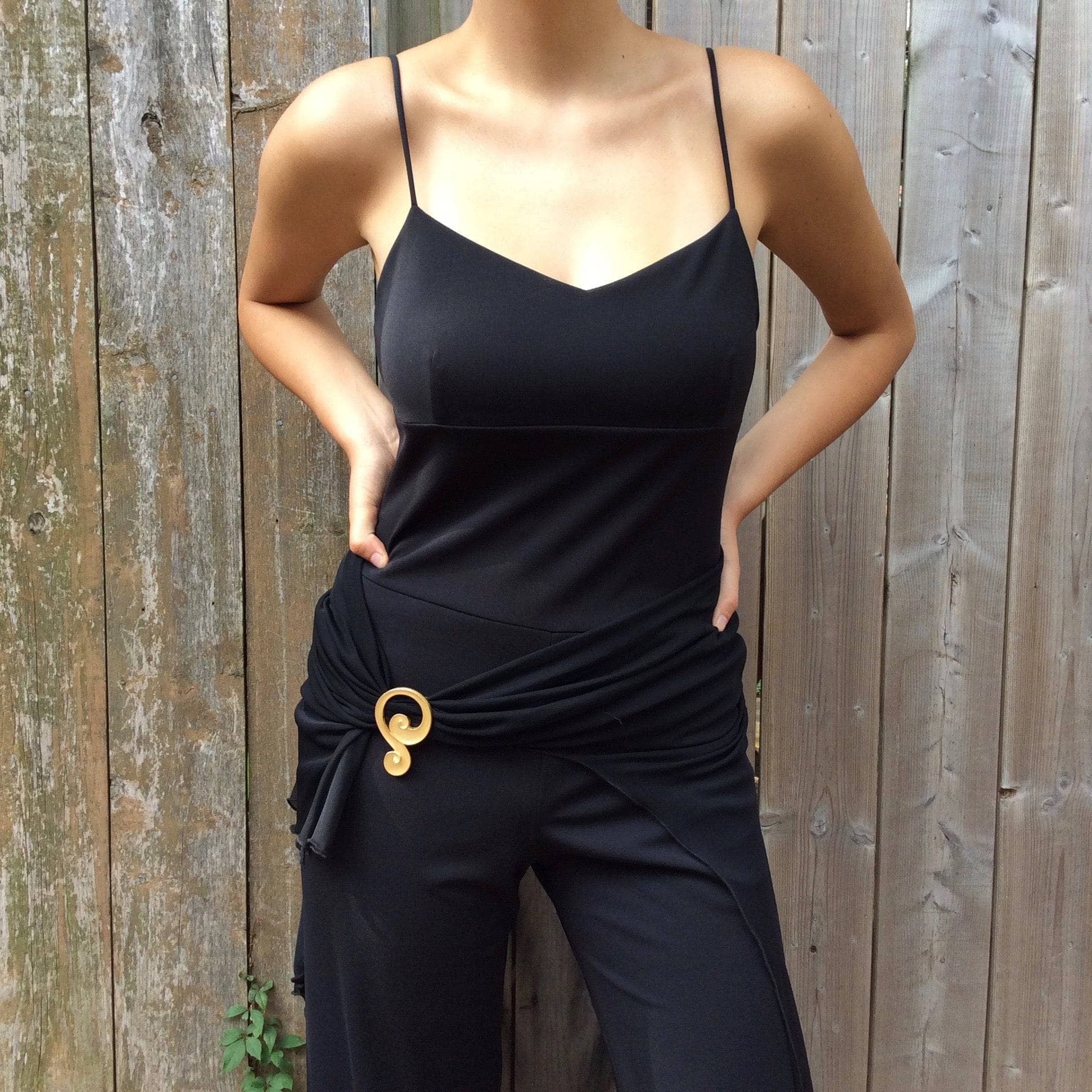 1990s Dressy Wide Leg Black Jumpsuit Medium - Image 7
