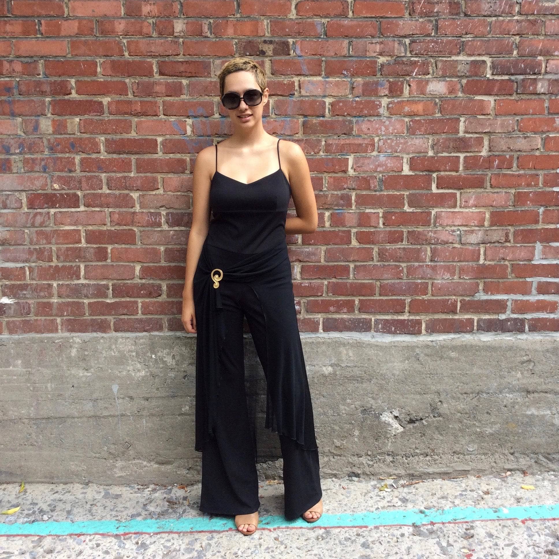 1990s Dressy Wide Leg Black Jumpsuit Medium - Image 9