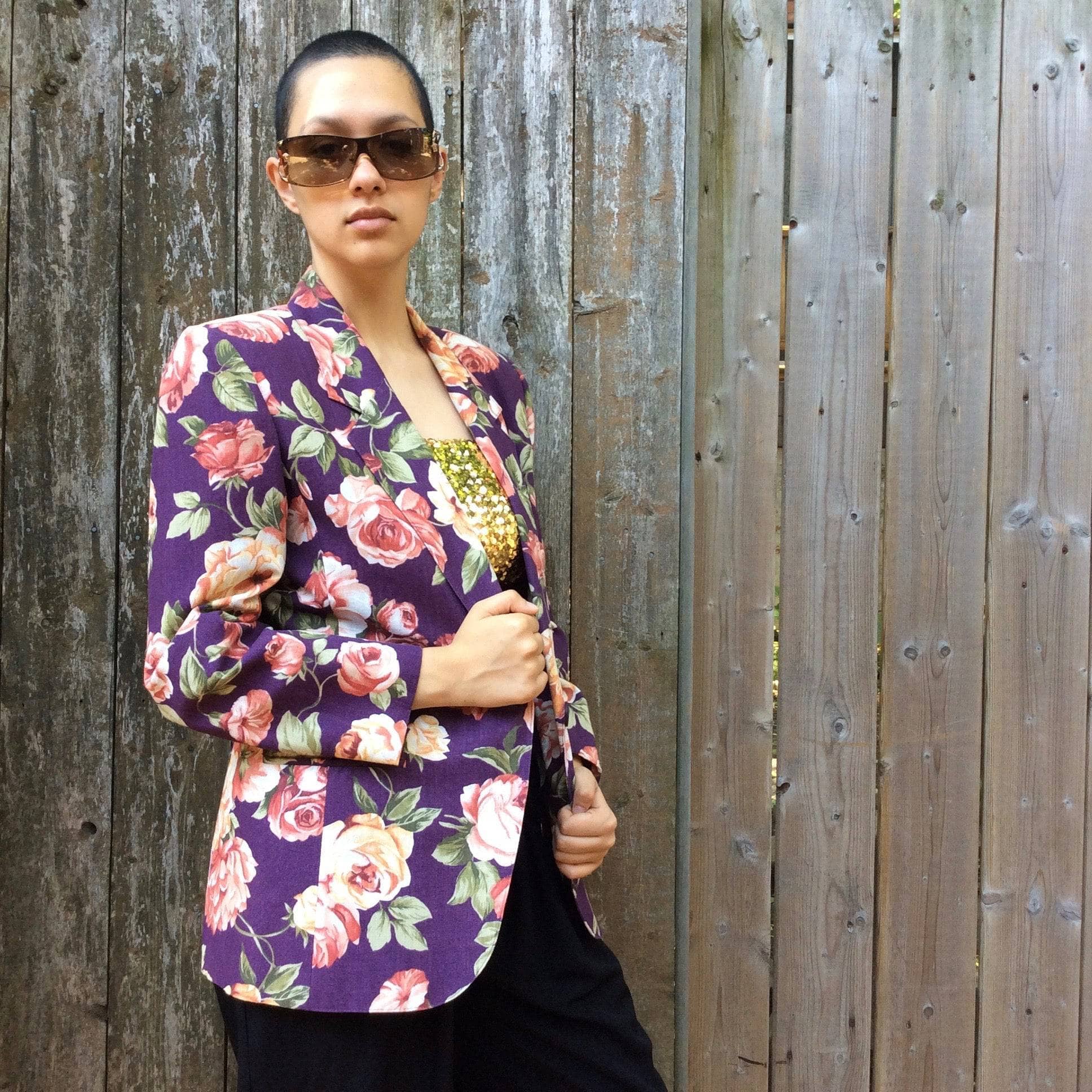 1990s Eggplant Colour Floral Print Blazer Small/Medium - Image 3