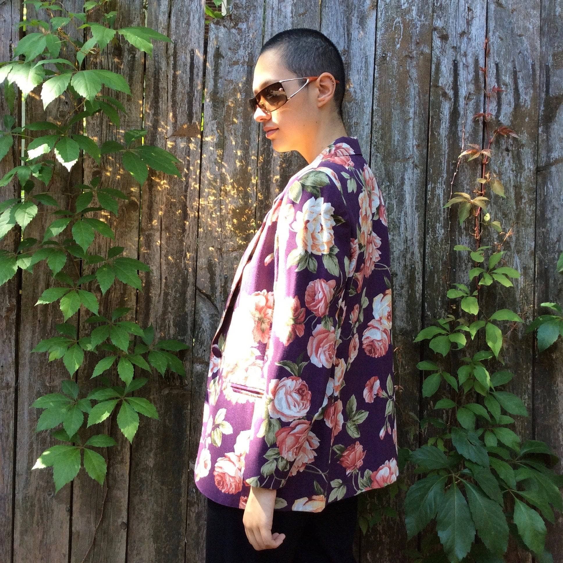 1990s Eggplant Colour Floral Print Blazer Small/Medium - Image 4
