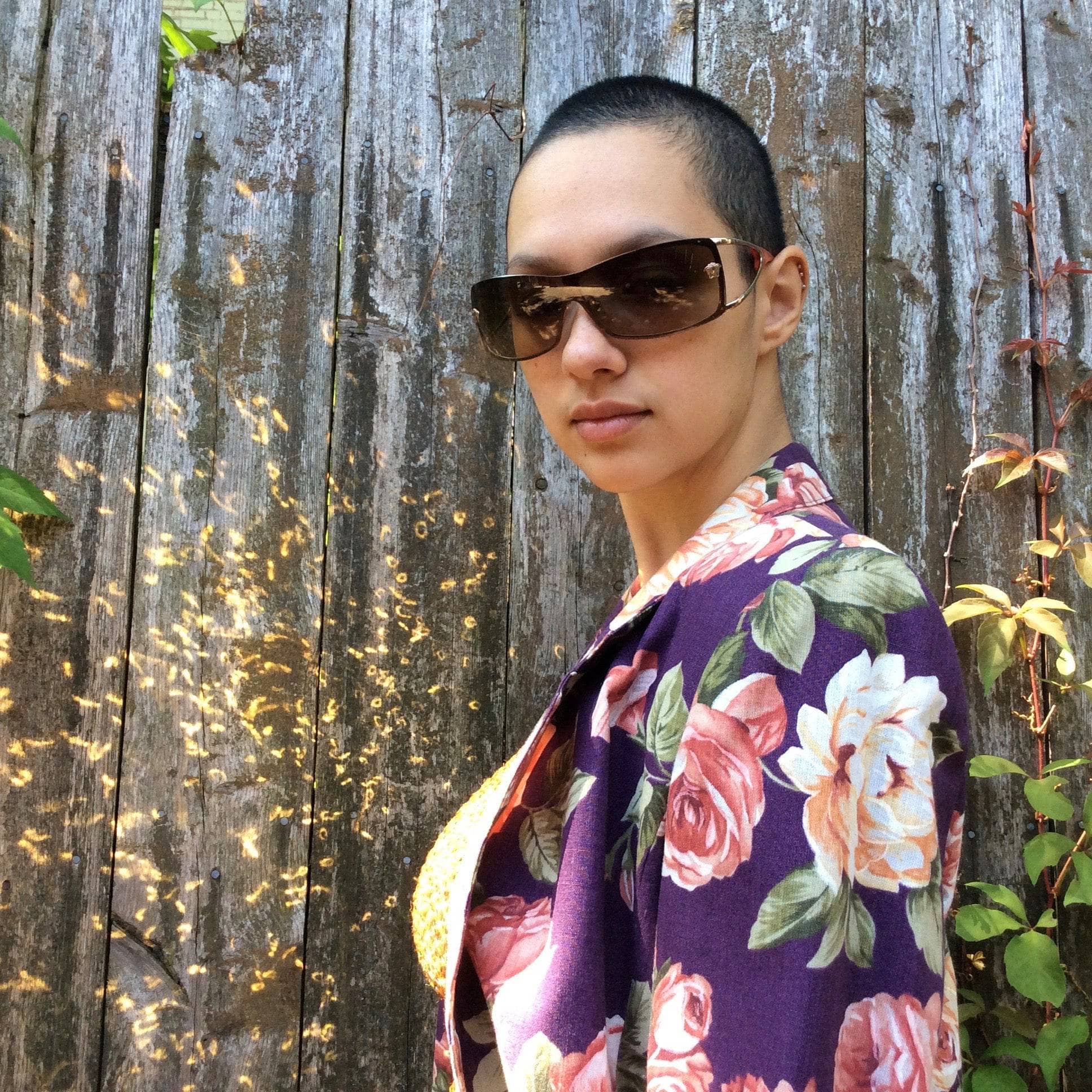 1990s Eggplant Colour Floral Print Blazer Small/Medium - Image 5