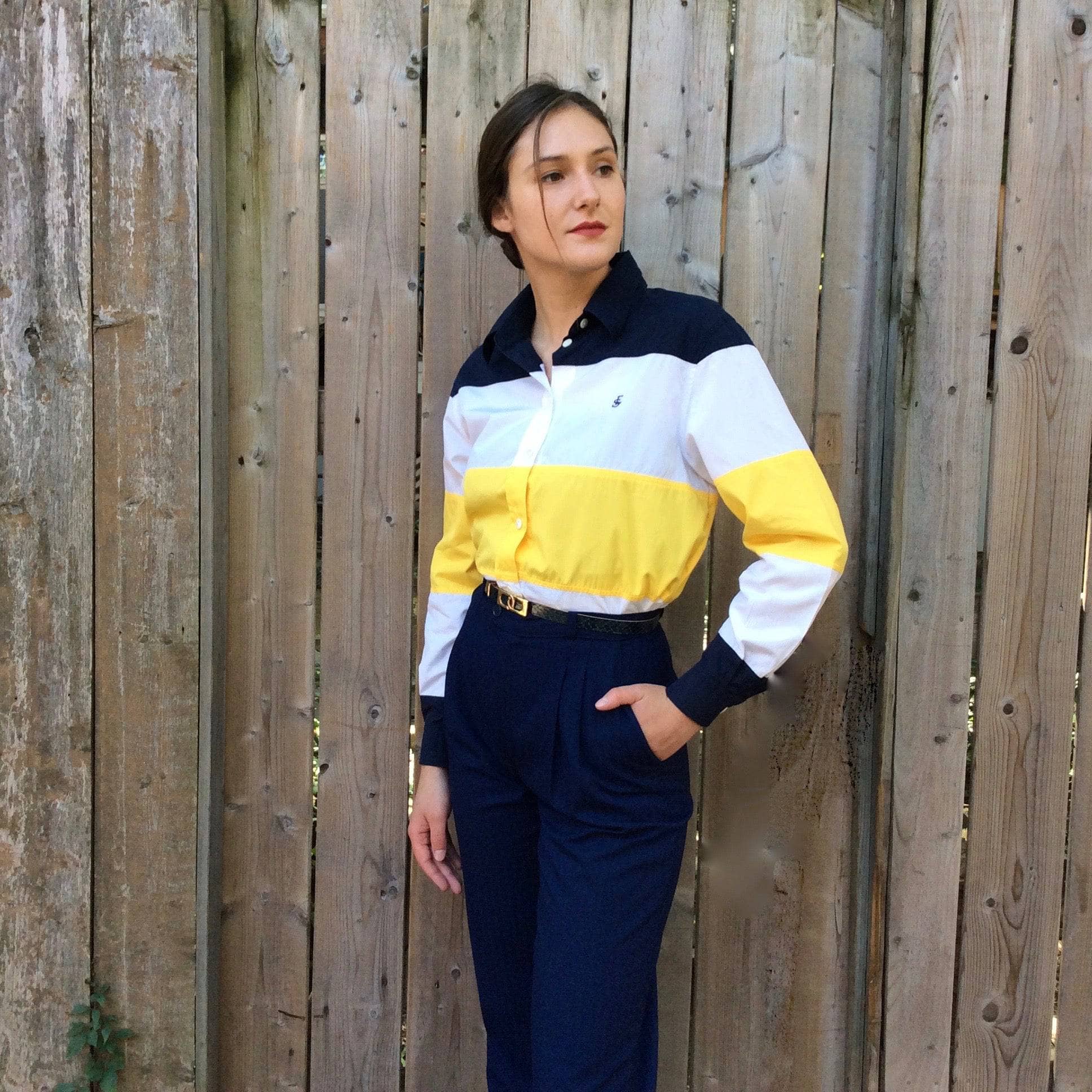1990s Escada Sport Colour-Block Button-Up Shirt Small - Image 4