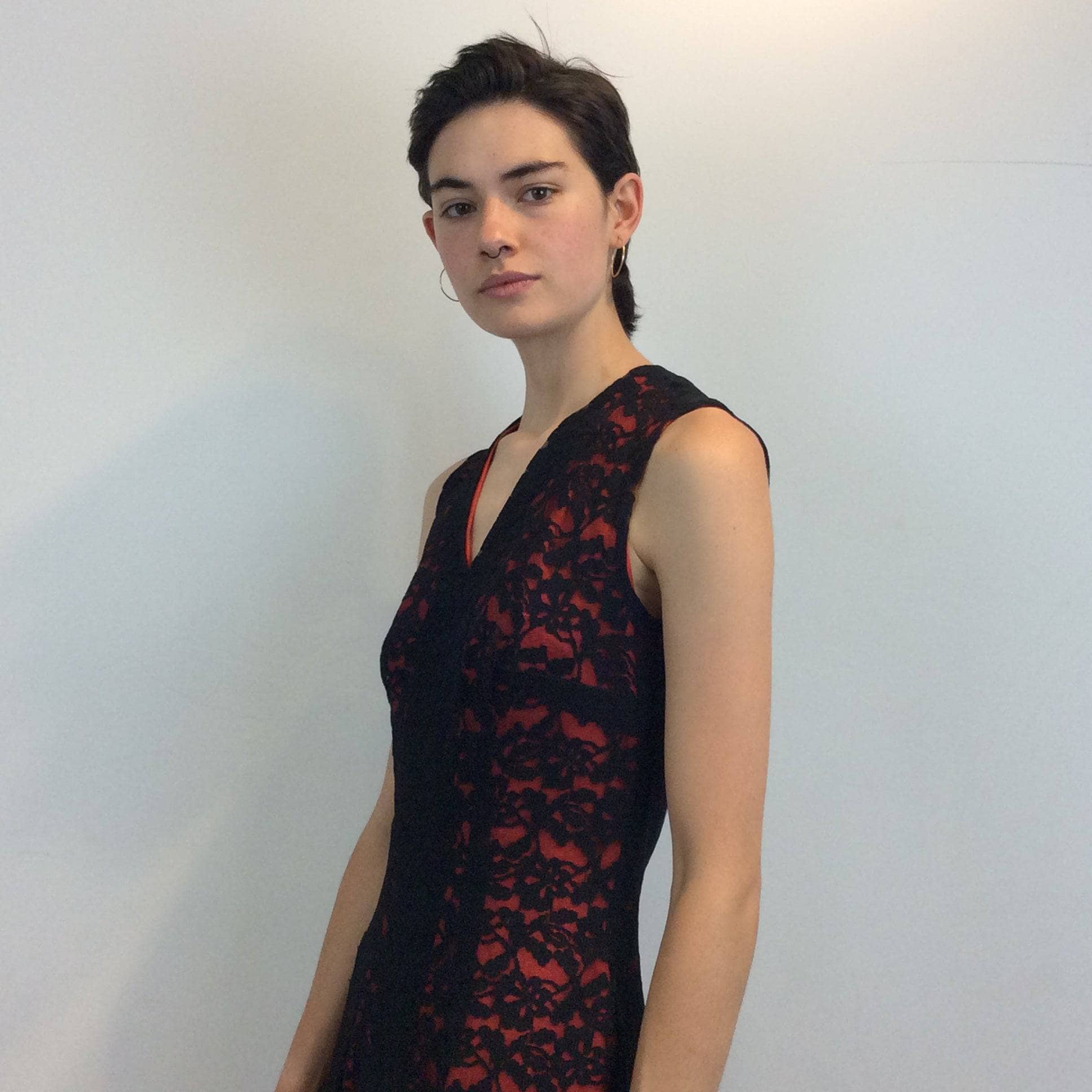 1990s Front Slit Maxi Sheath Lace Dress Small - Image 5
