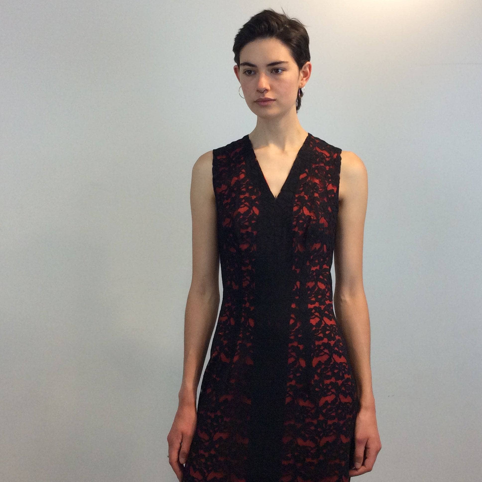 1990s Front Slit Maxi Sheath Lace Dress Small - Image 6