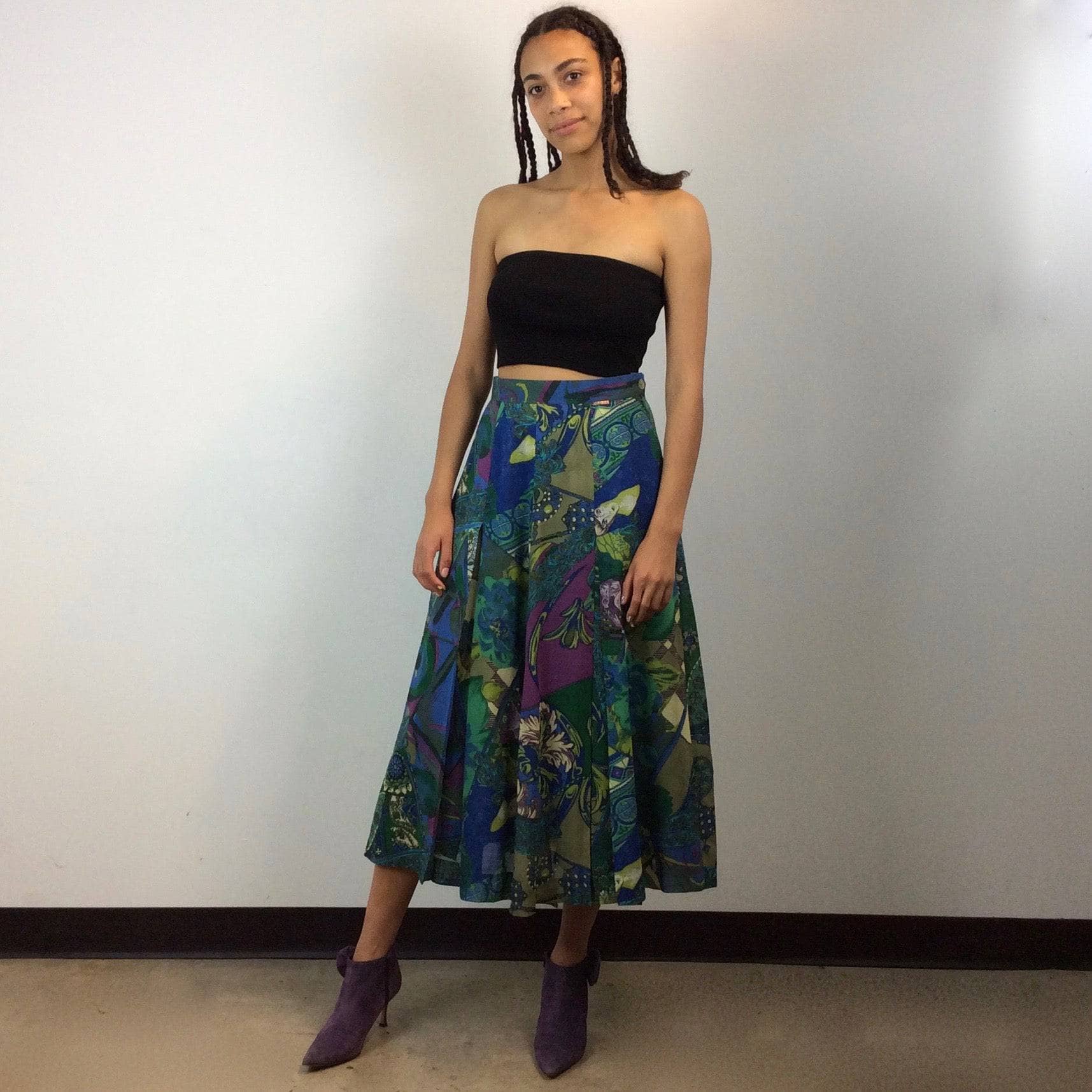 1990s Geiger Bold Print Pleated  Midi Skirt Small/Medium
