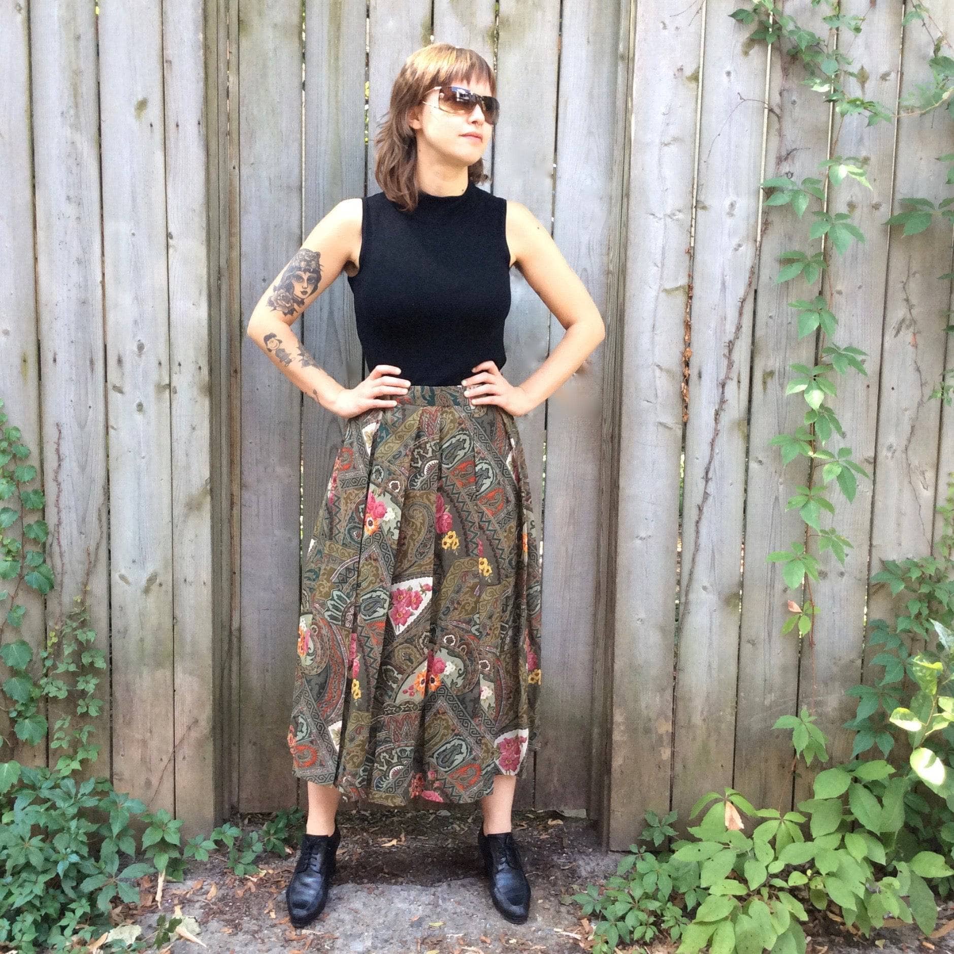 1990s Geiger Midi Length Patterned Skirt Small/Medium