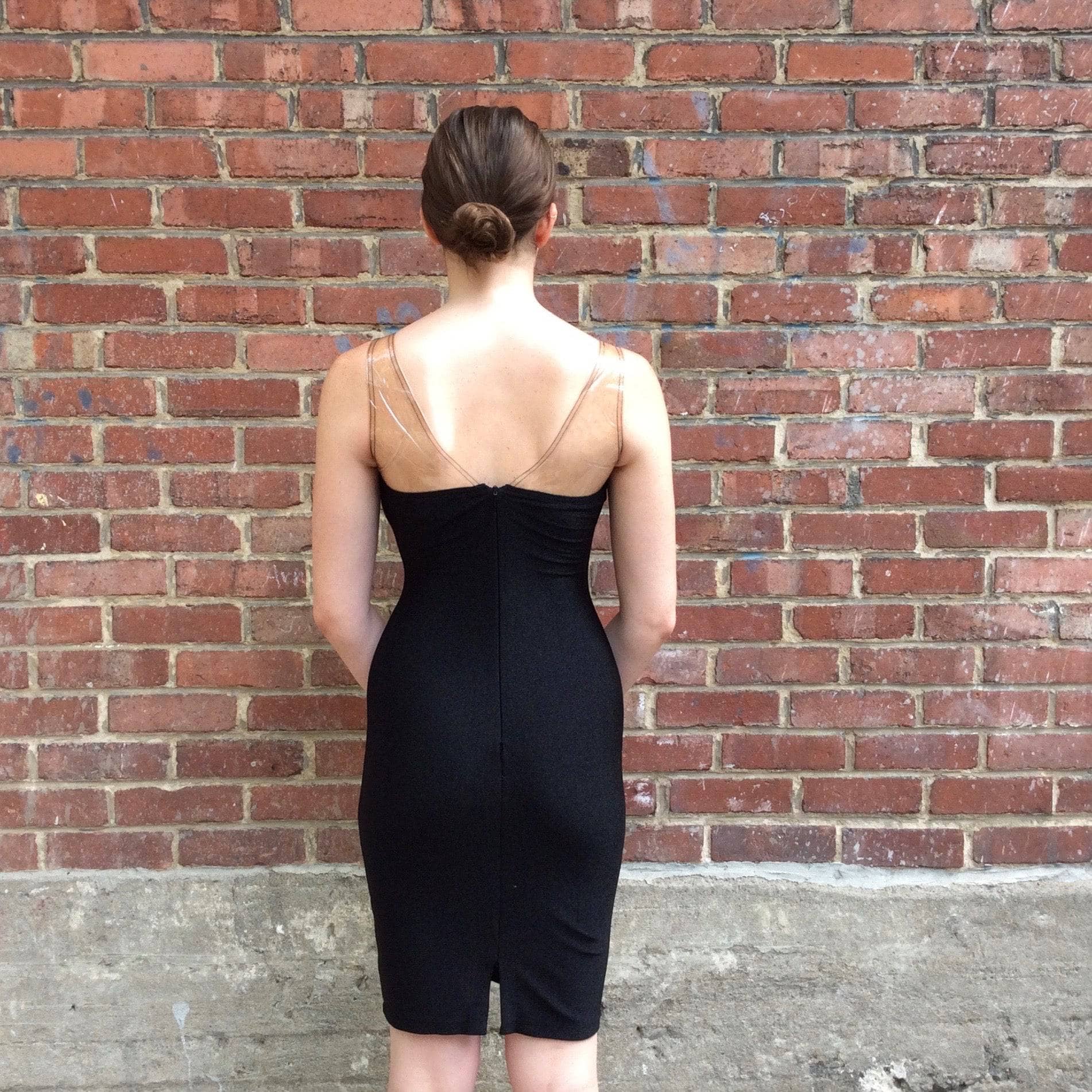1990s Gianni Versace Black Faux Bustier Bodycon Mini Dress S/M - Image 4