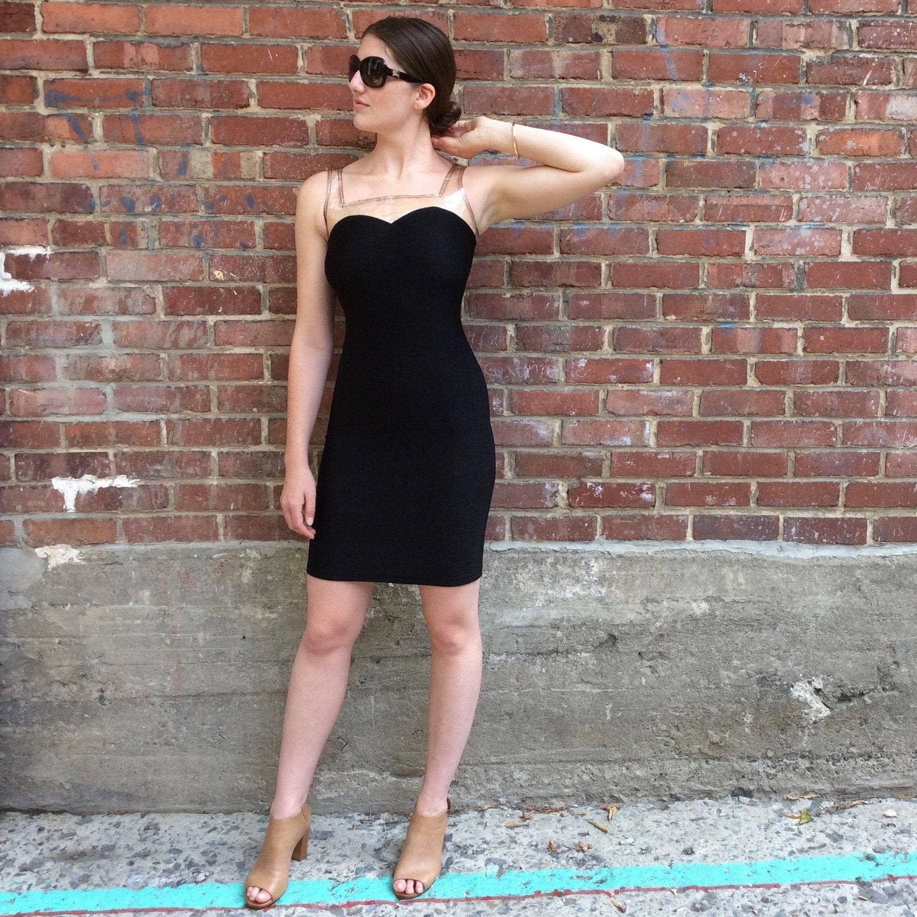 1990s Gianni Versace Black Faux Bustier Bodycon Mini Dress S/M - Image 6
