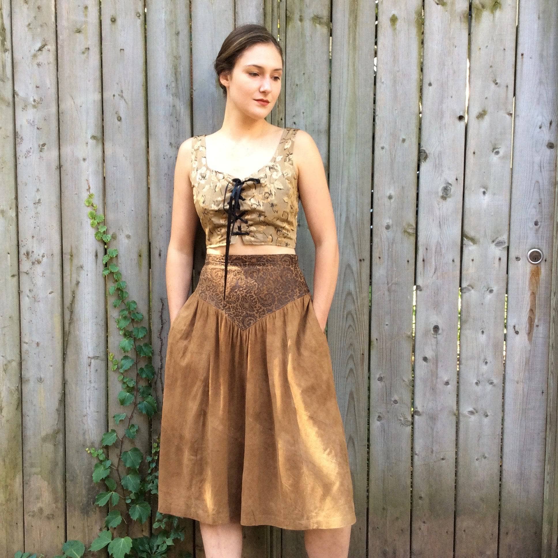 1990s "Sirens" Gold Brocade Laced Crop Top S - Image 3