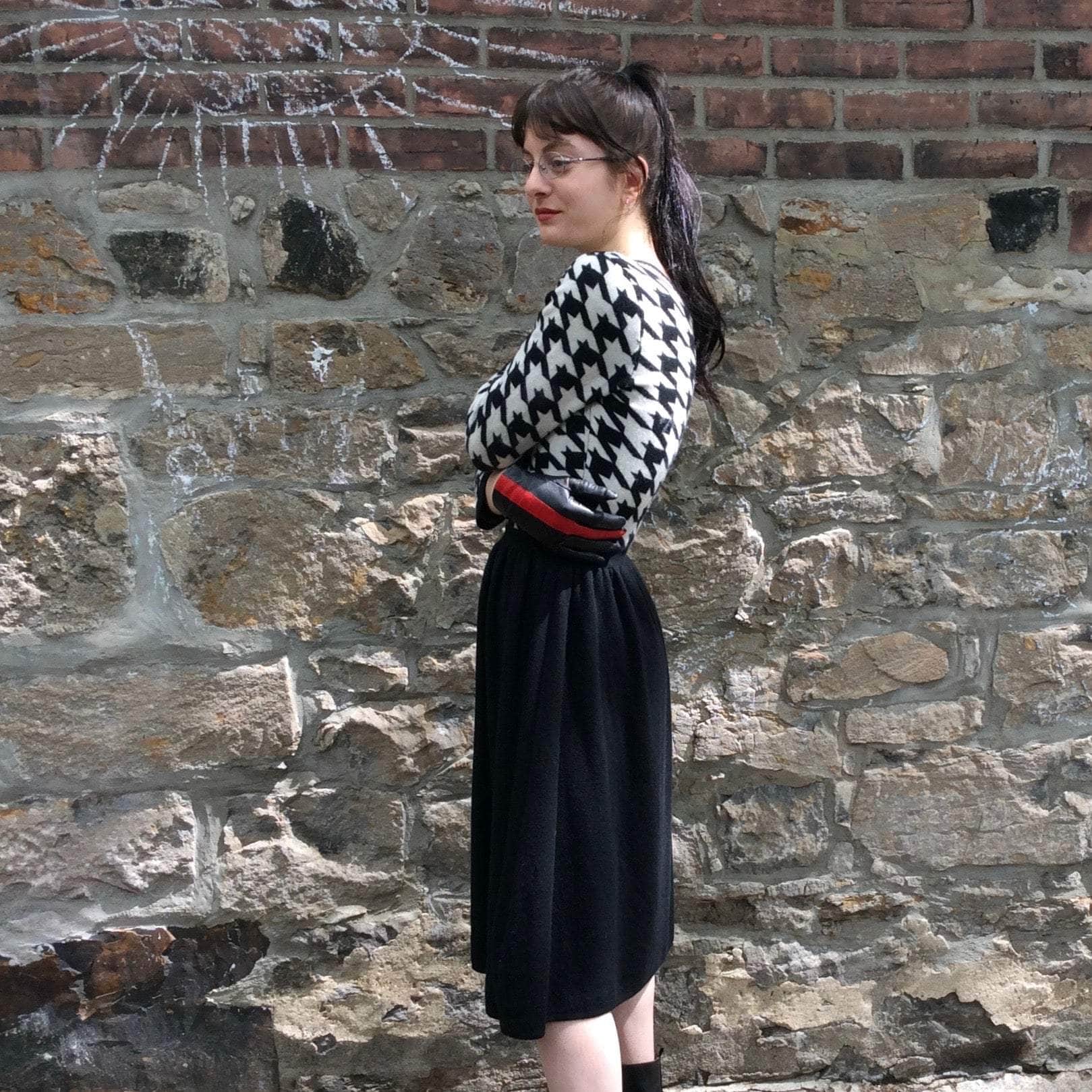 1990s Ports International Herringbone Wool Dress Small - Image 2
