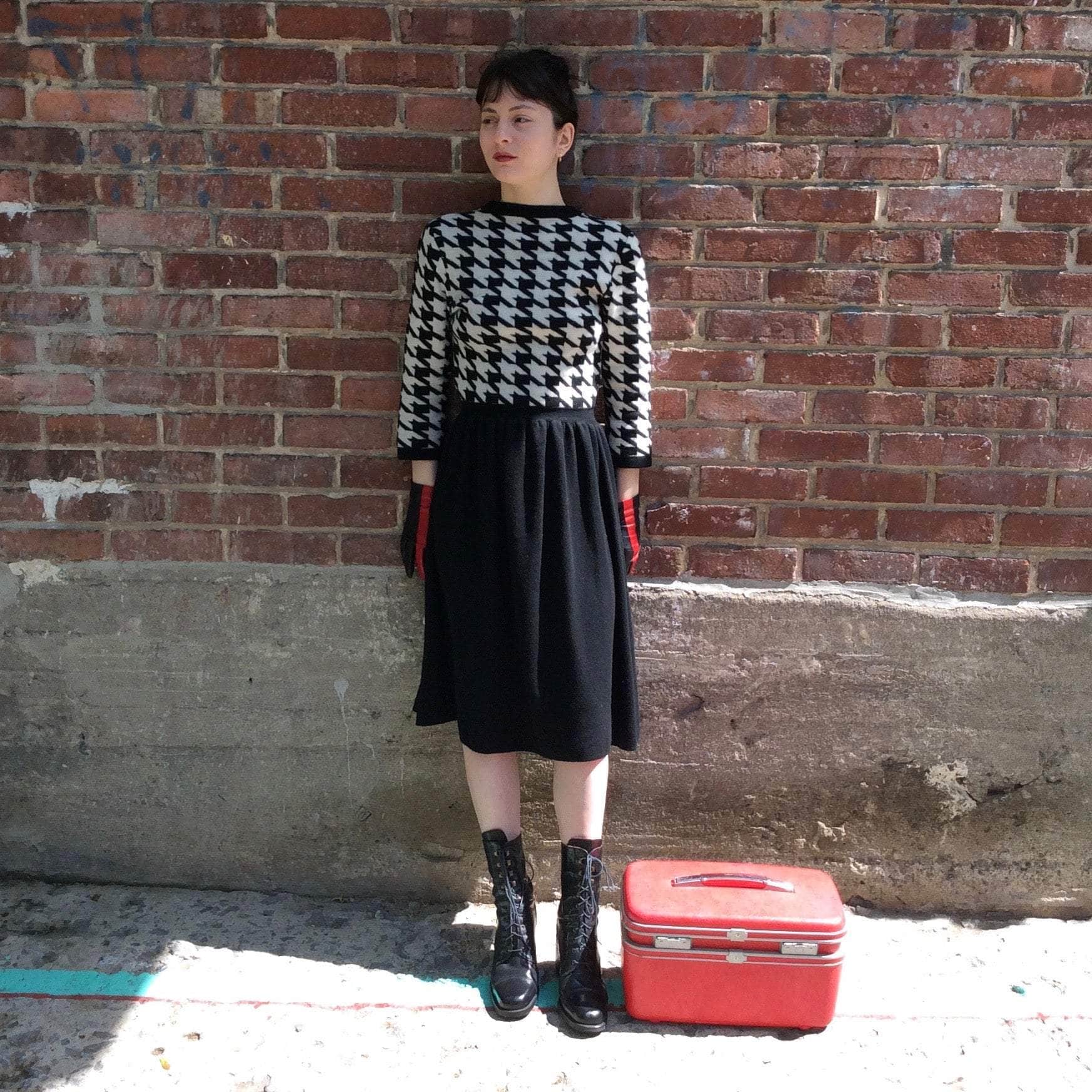 1990s Ports International Herringbone Wool Dress Small - Image 3
