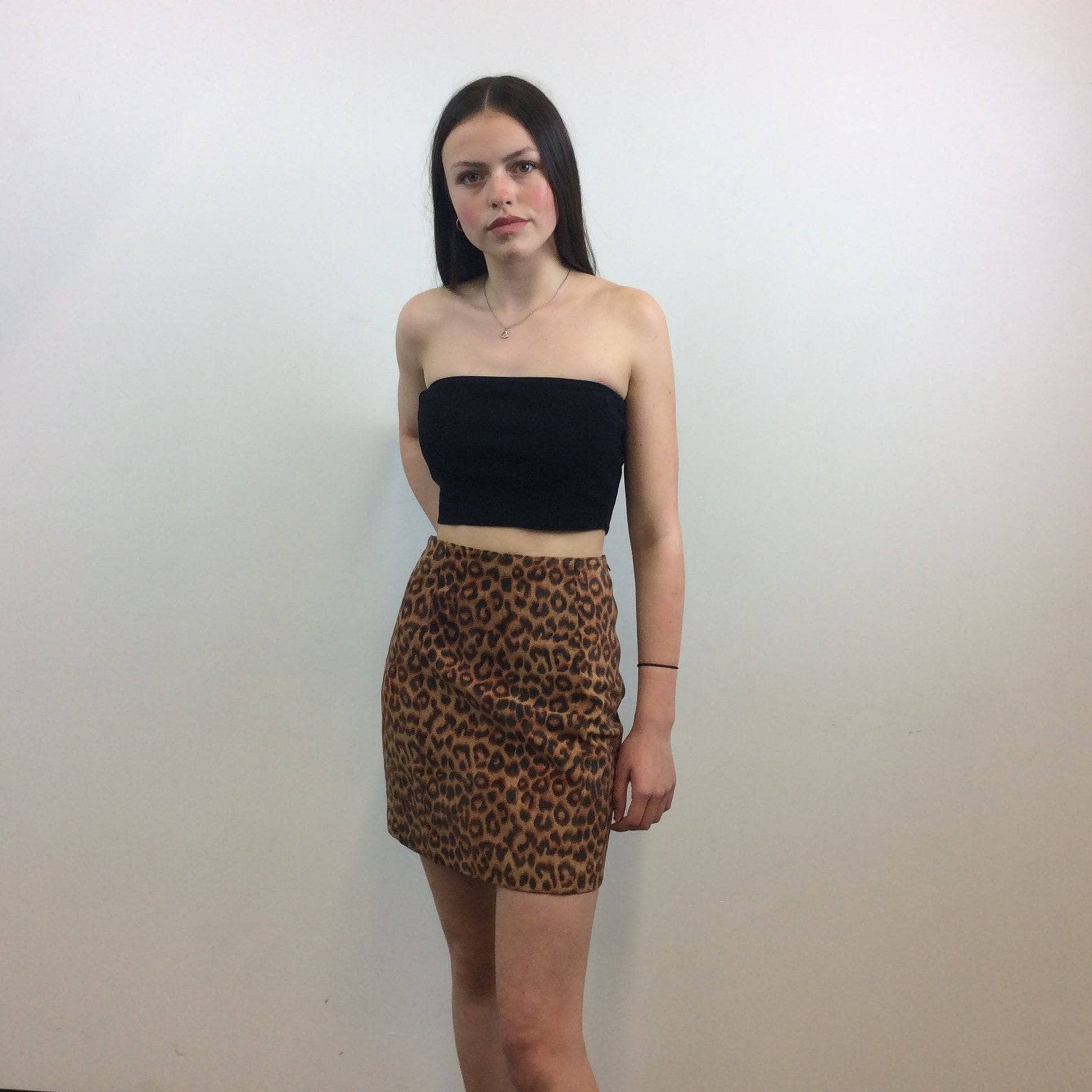 1990s "Anthony Saks" Leopard Print Suede Mini Skirt S