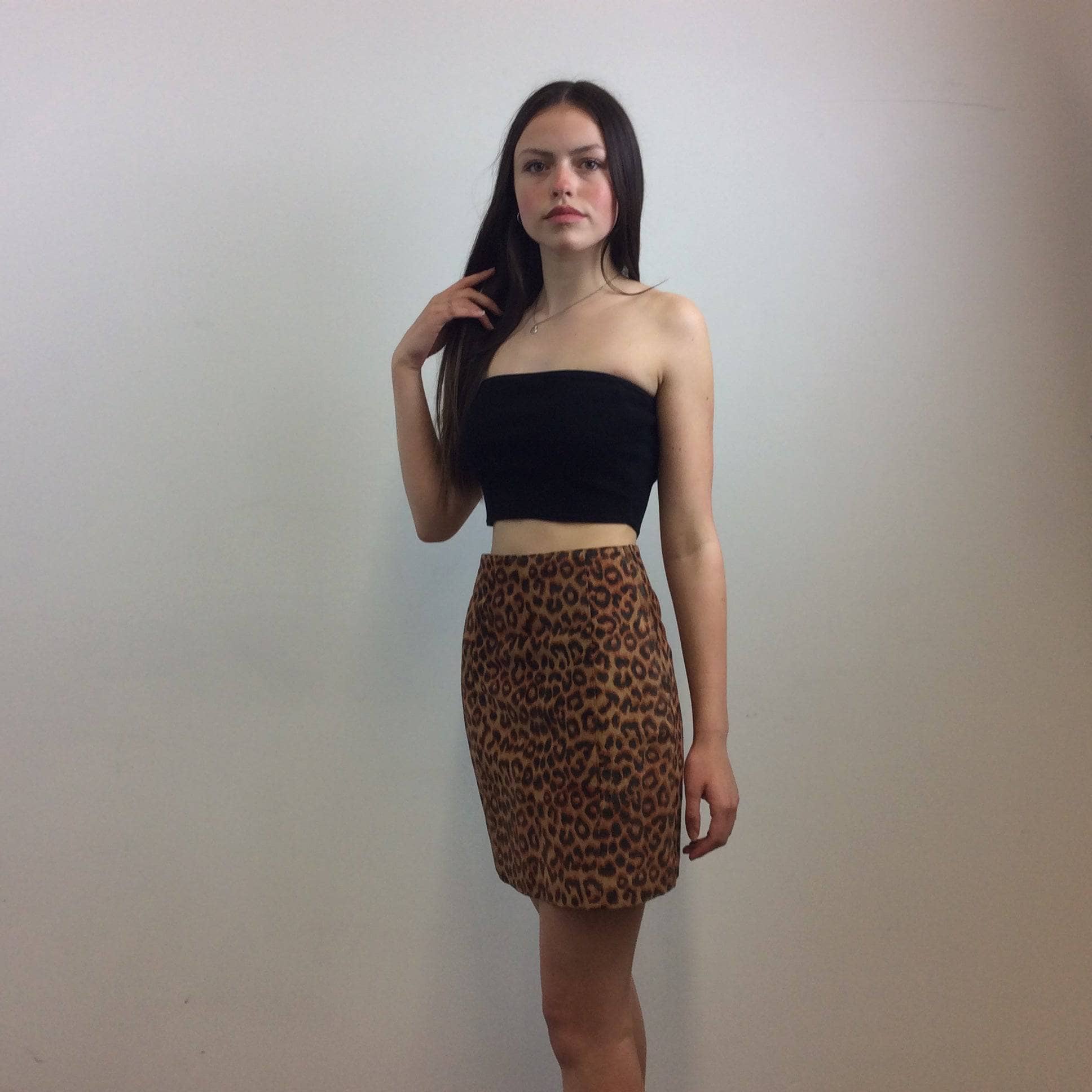 1990s "Anthony Saks" Leopard Print Suede Mini Skirt S - Image 3