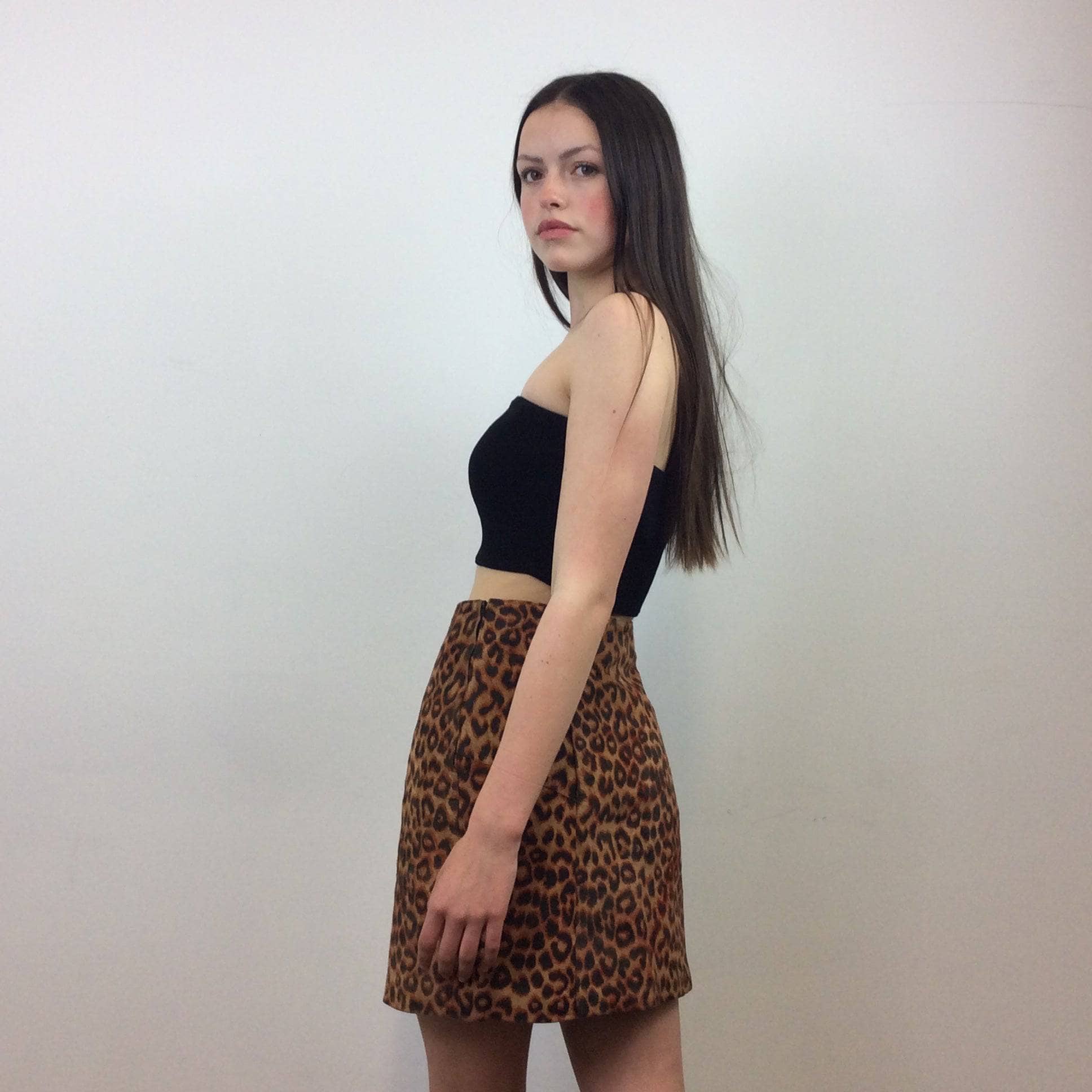 1990s "Anthony Saks" Leopard Print Suede Mini Skirt S - Image 6